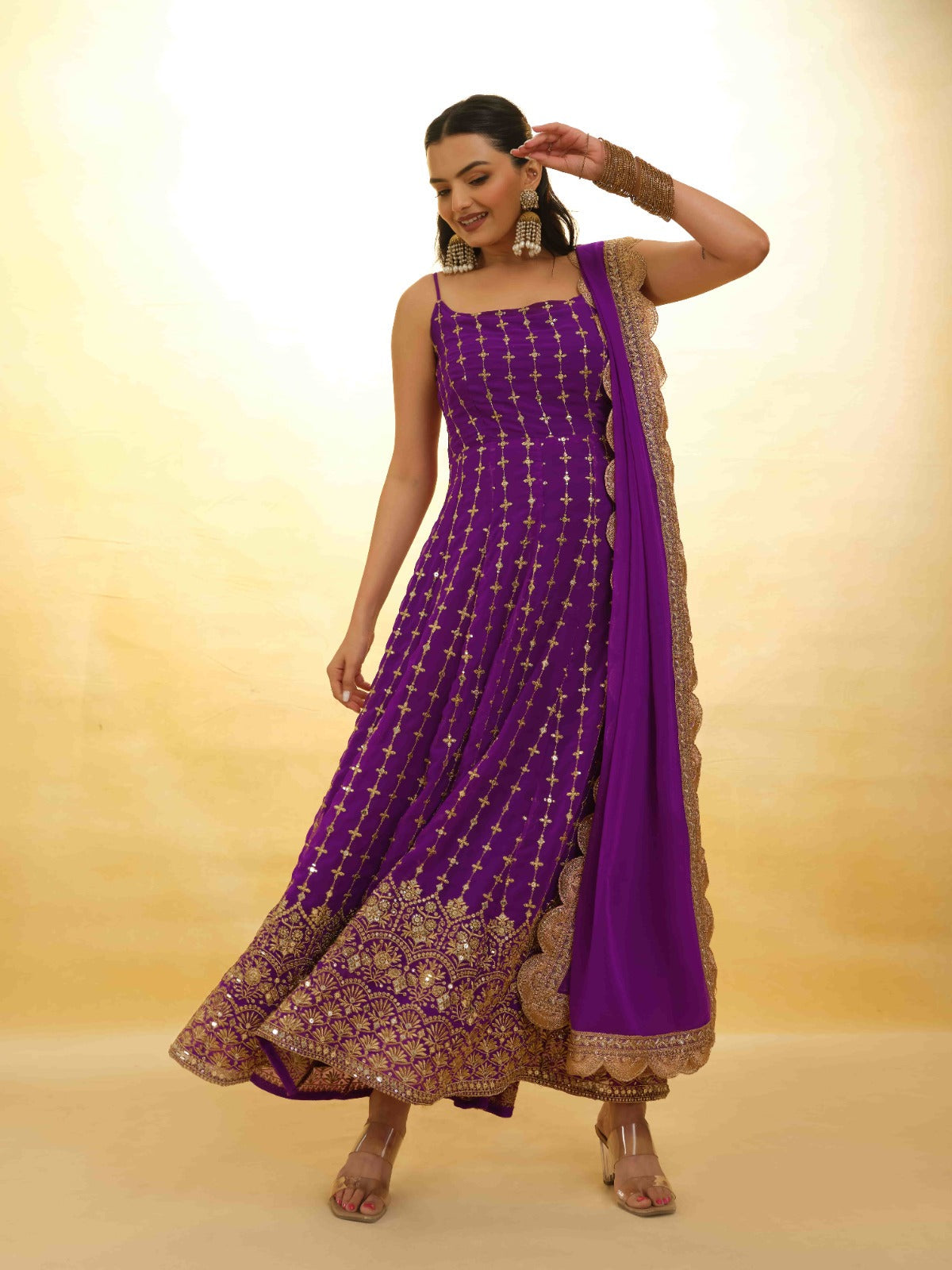 ClothsVilla Purple Georgette Dress with Embroidery & Sequins – Ready to Wear - view 4