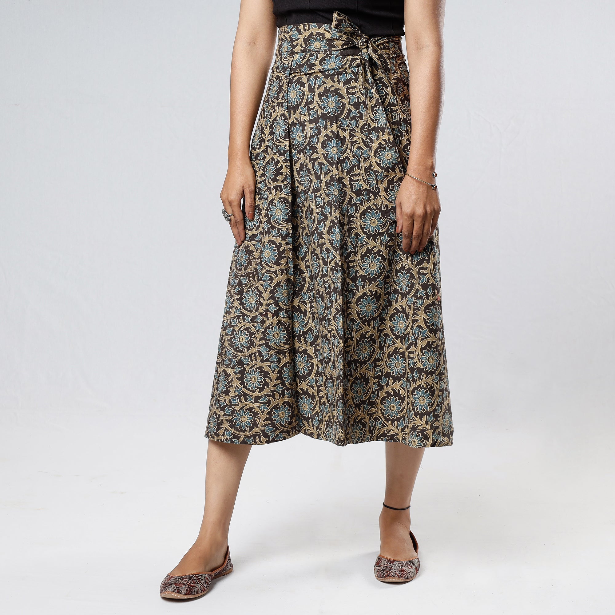 NOORI BAZAR Brown - Ajrakh Block Printed Cotton Wrap Around Skirt