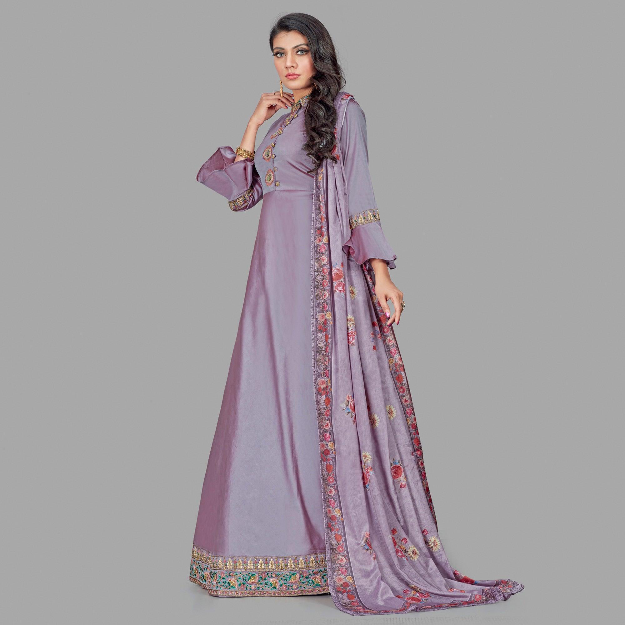 Peachmode Seller Charming Pink Coloured Embroidered Party Wear Taffeta Gown - view 4