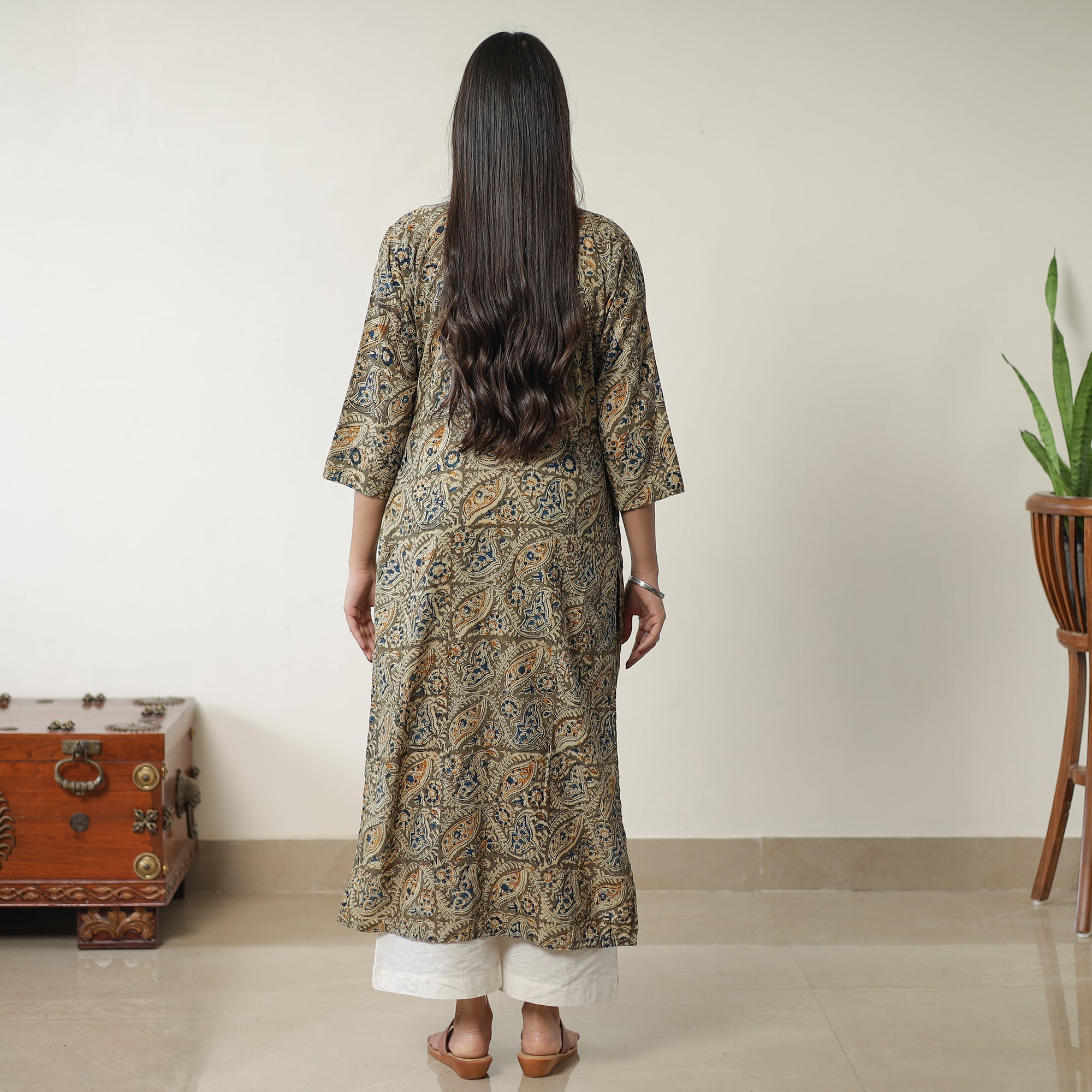 ITOKRI CASUALS Brown - Pedana Kalamkari Block Printed Cotton Pintuck Straight Kurta 16 - view 4