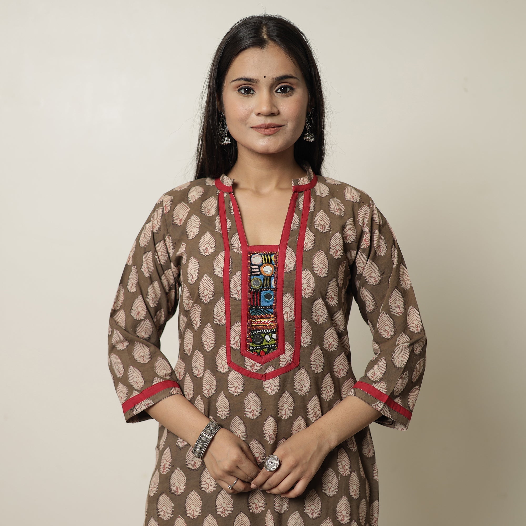ITOKRI CASUALS Brown - Akola Block Printed Cotton Straight Kurta 34