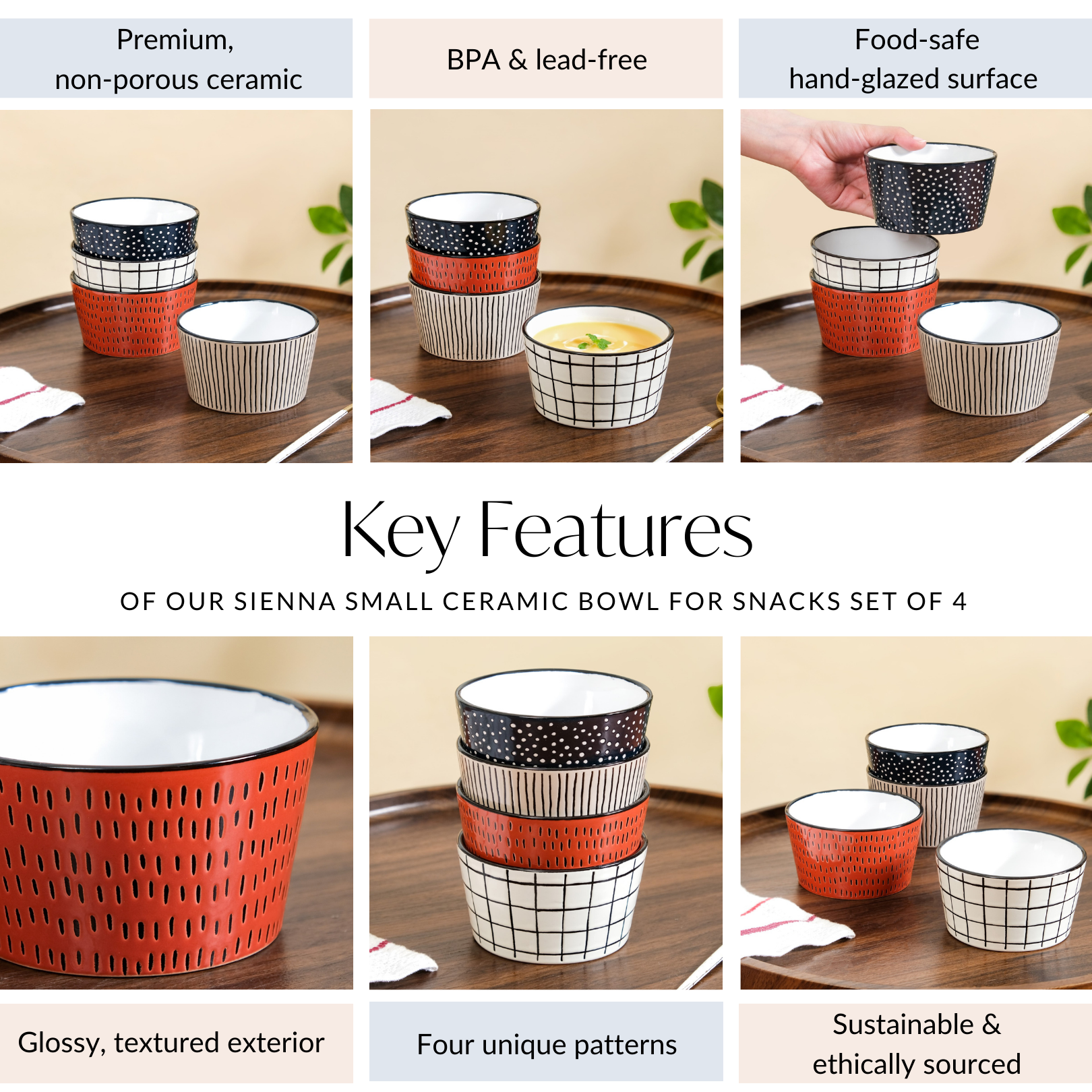 Nestasia Sienna Ceramic Bowl For Snacks Set Of 4 400ml - view 5