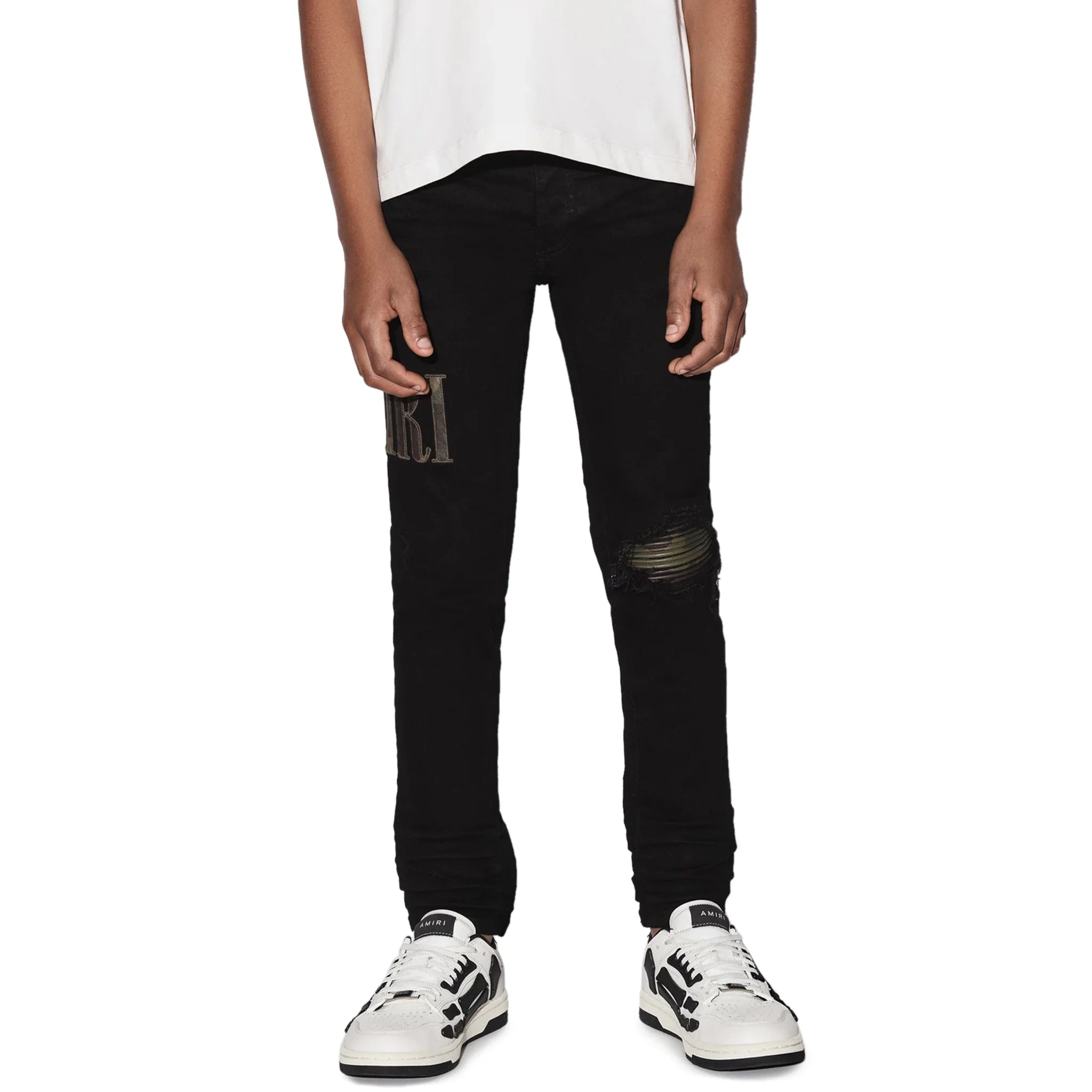 Amiri Kids Camo Applique Black Denim Jeans - view 3