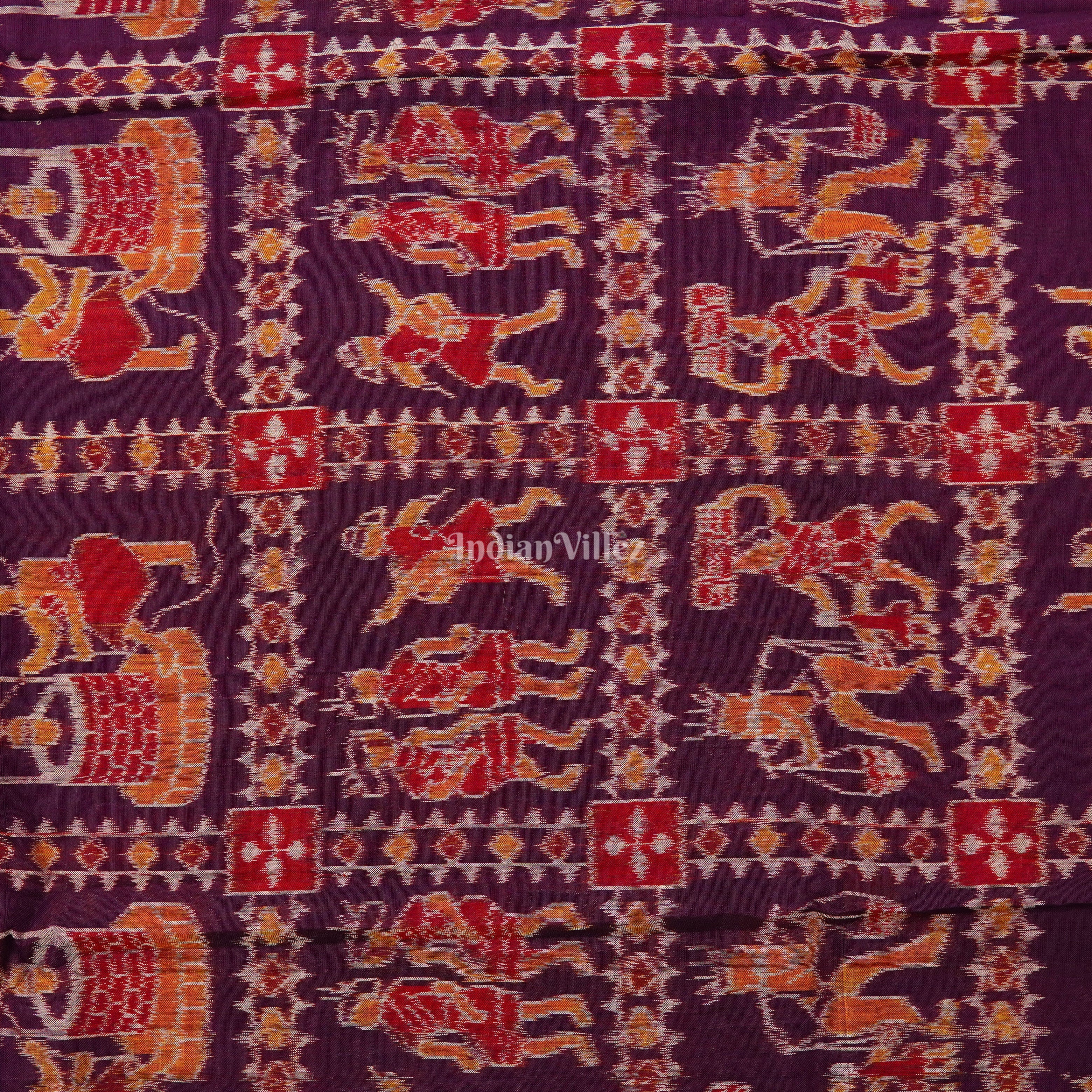IndianVillèz Purple Tribal Village Theme Sambalpuri Ikat Cotton Fabric - view 2