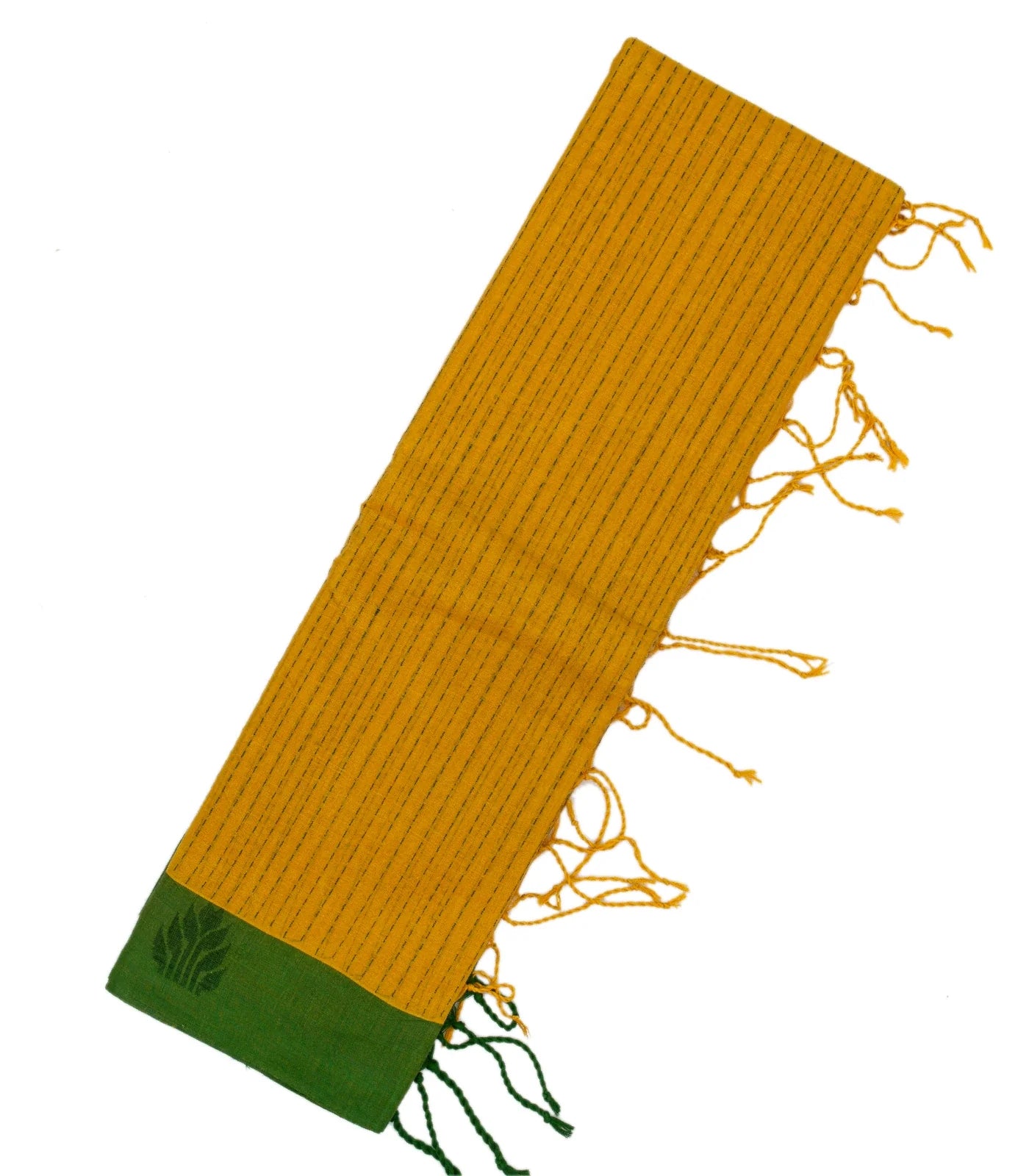 RmKV Mustard Bengal Cotton Saree With Dotted Stripes
