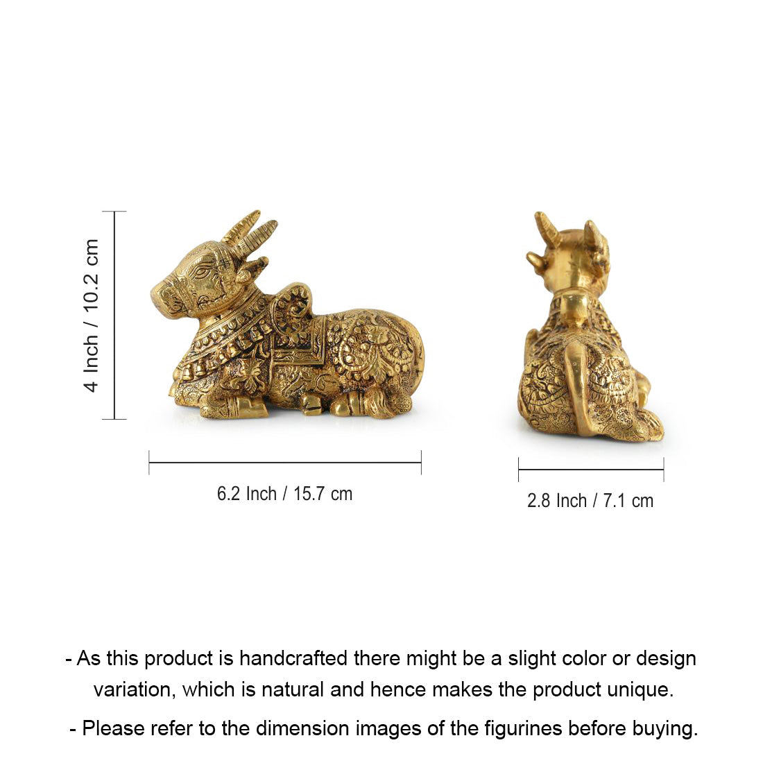 EXCLUSIVELANE 'Nandi' Carved Brass Showpiece Idol (Hand-Etched, 0.9 Kg) - view 5