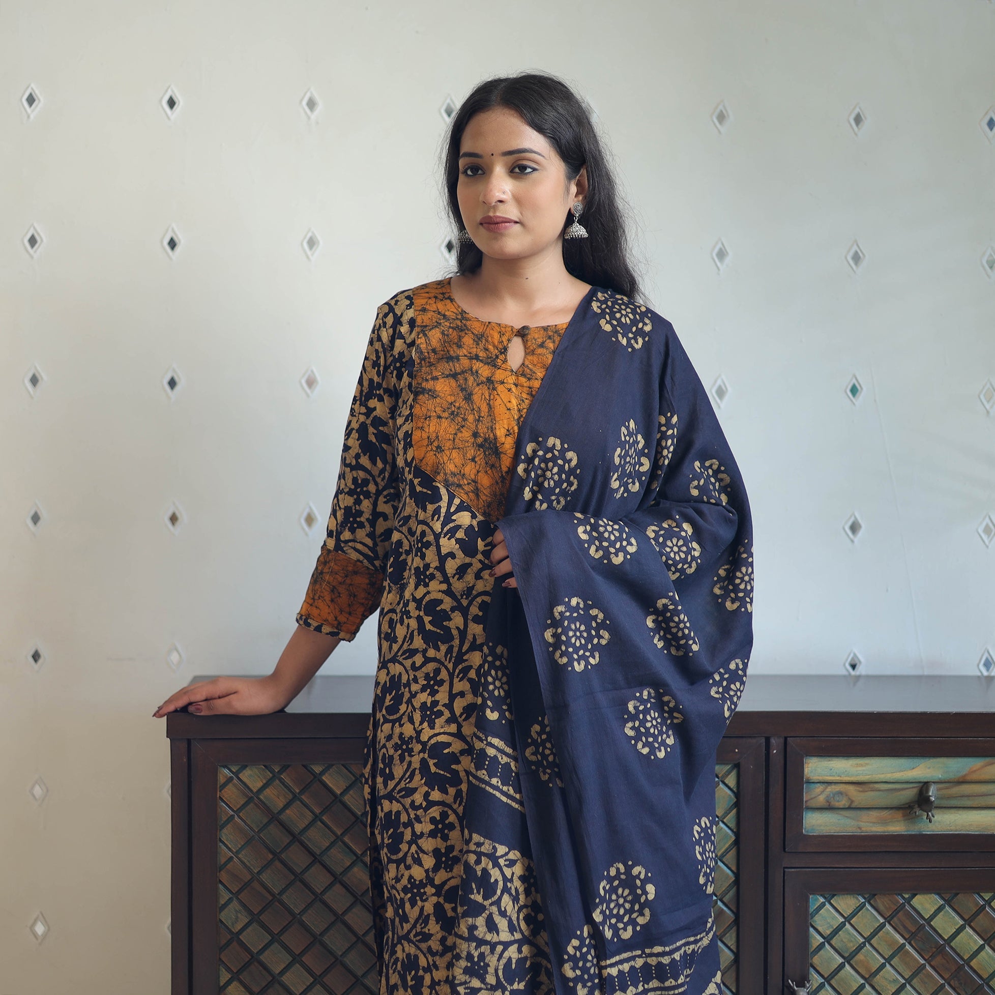 ITOKRI CASUALS Blue - Batik Print Cotton Kurta with Palazzo & Dupatta Suit Set 07