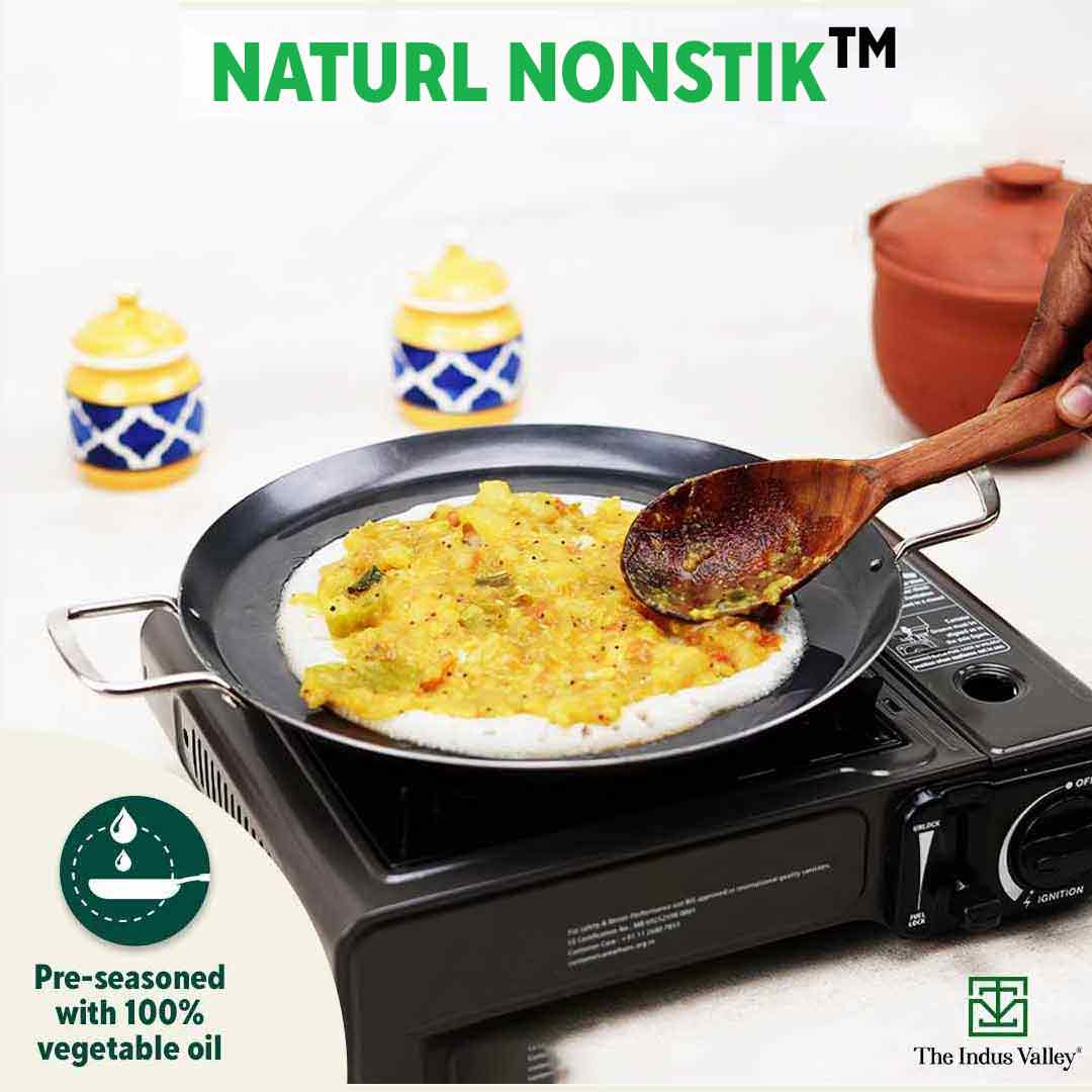 The Indus Valley 100% Pure Sheet Iron Tawa, 2 Handles, Seasoned, Toxin-free, Induction, 28.5cm, 1.7kg - view 8