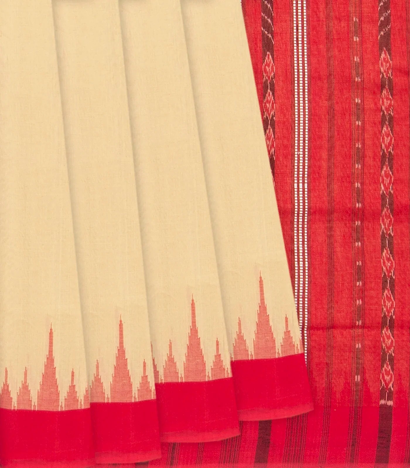 RmKV Sandal Handloom Orissa Cotton Saree With Red Temple Border-Sandal