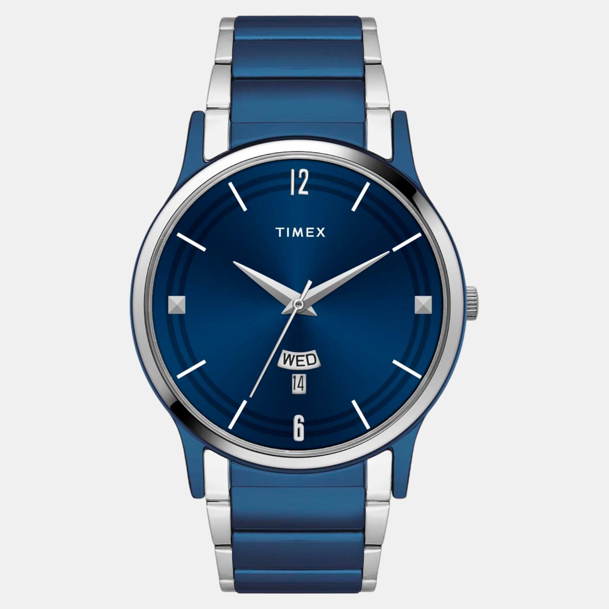 Timex Fashion Men Quartz Blue Dial Analog Stainless Steel Watch TW000R466