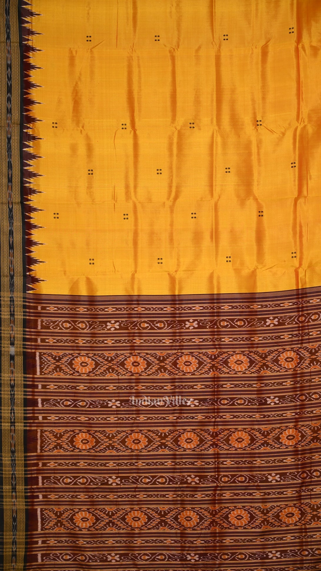 IndianVillèz Yellow Maroon Buti Odisha Ikat Khandua Silk Saree - view 2