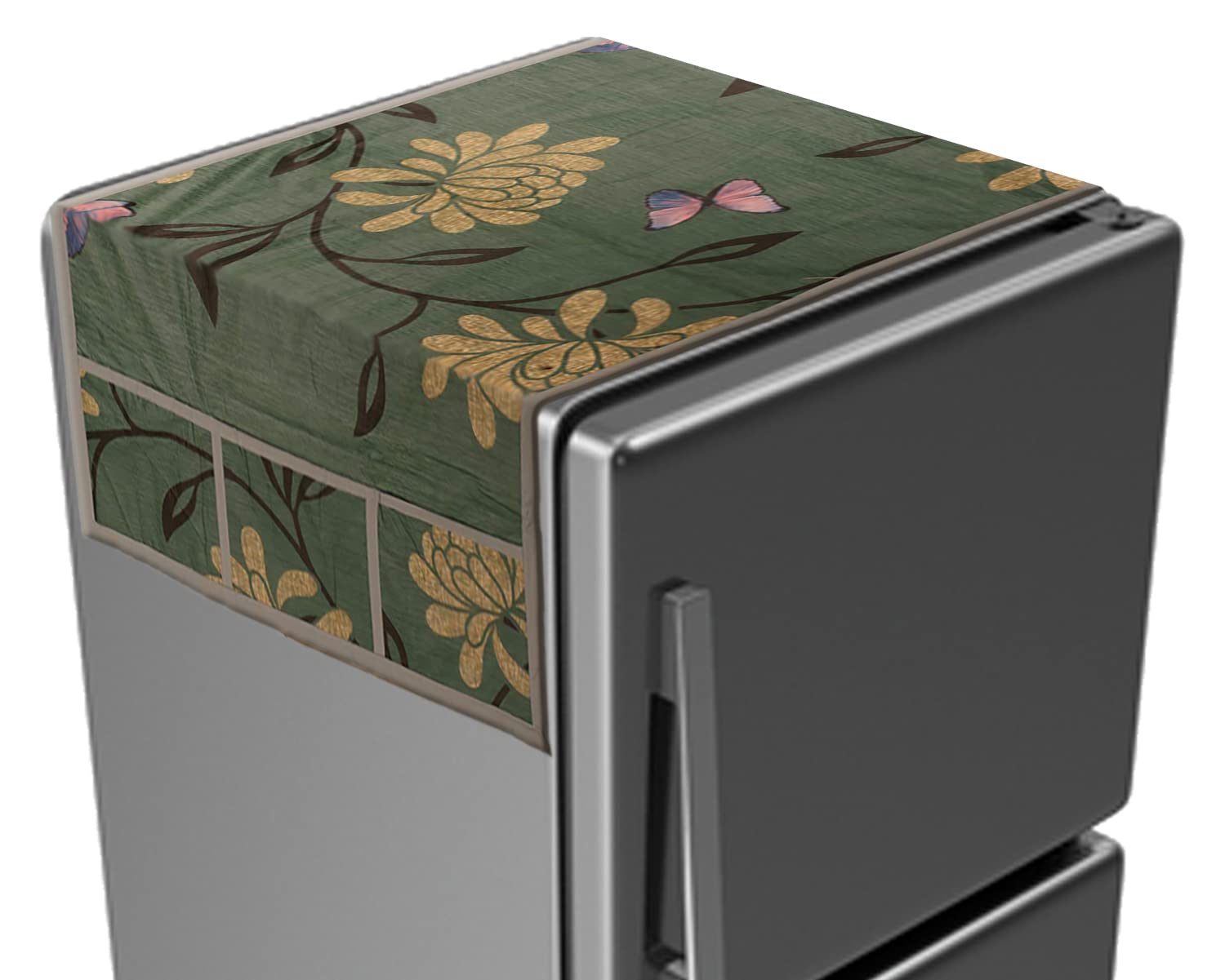 Heart Home Floral Print PVC Fridge Top Cover, Protect for Scratches with 6 Utility Side Pockets (Green) - view 4