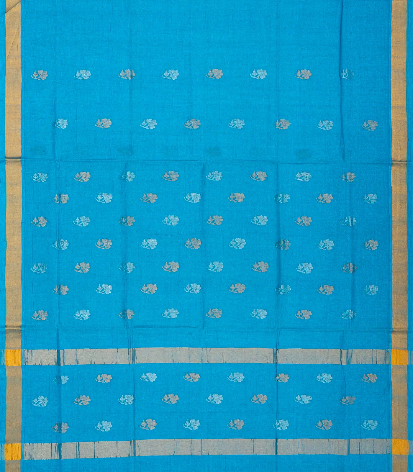 RmKV Cyan Handloom Venkatagiri Cotton Saree With Floral Motifs - view 2
