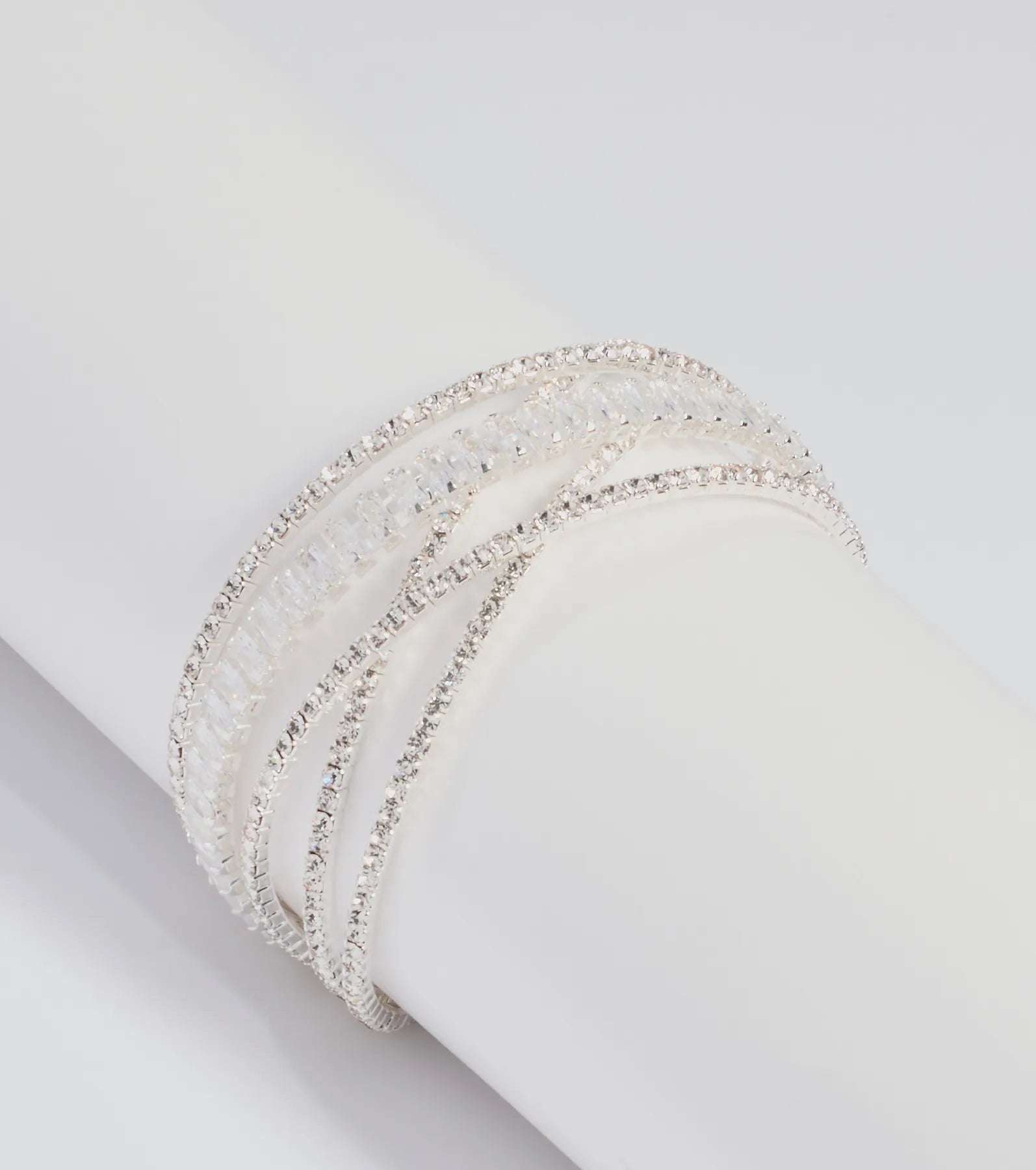 Windsor Sleek Luxe Criss-Cross Rhinestone Memory Wire Bracelet