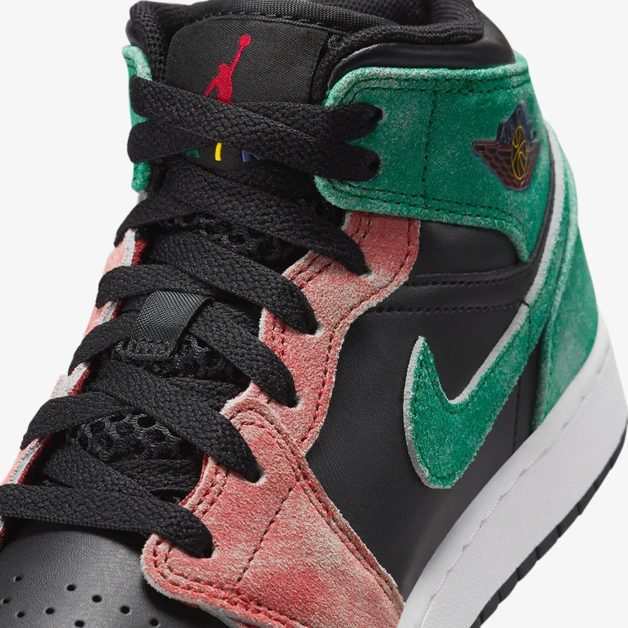 Jordan | AIR JORDAN 1 MID SE (GS) { BLACK/PINE GREEN-DUNE RED-PINE GREEN - view 5