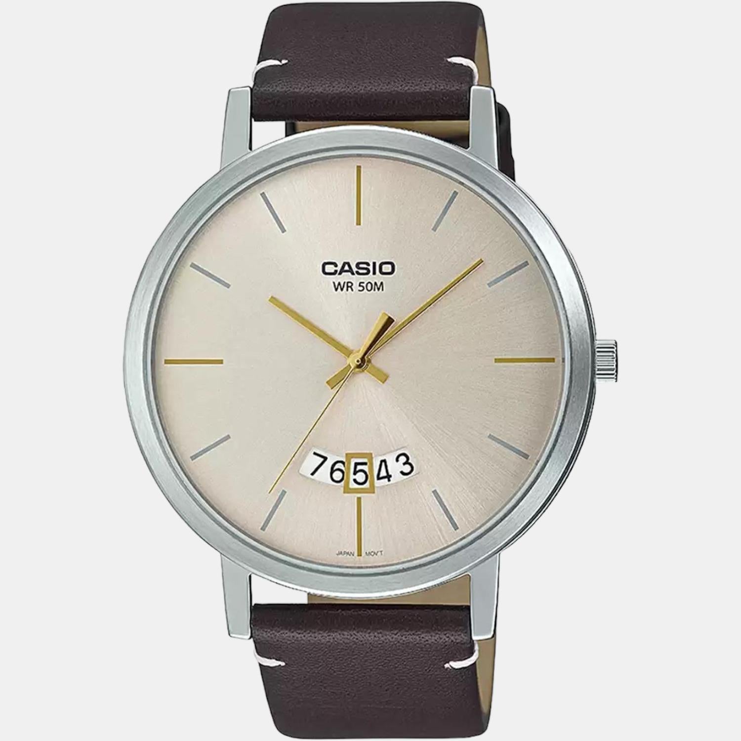 Casio Enticer Men Quartz Beige Dial Analog Leather Watch A1871 - view 2