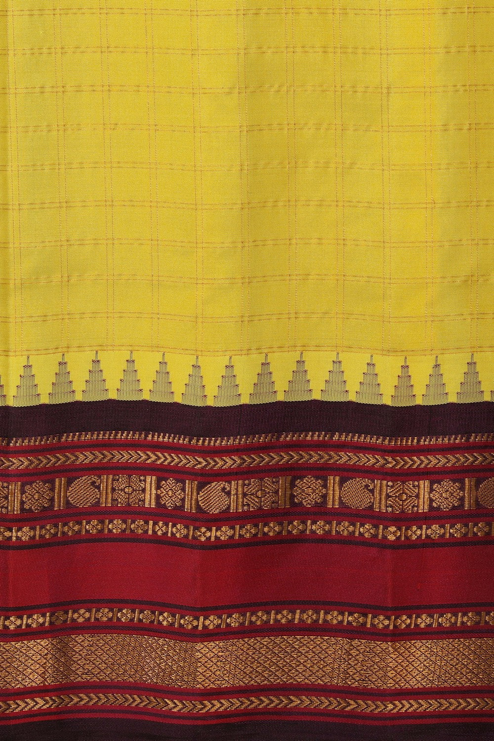 Kalanjali Gadwal Silk Yellow Kattam Saree – Women's - view 2