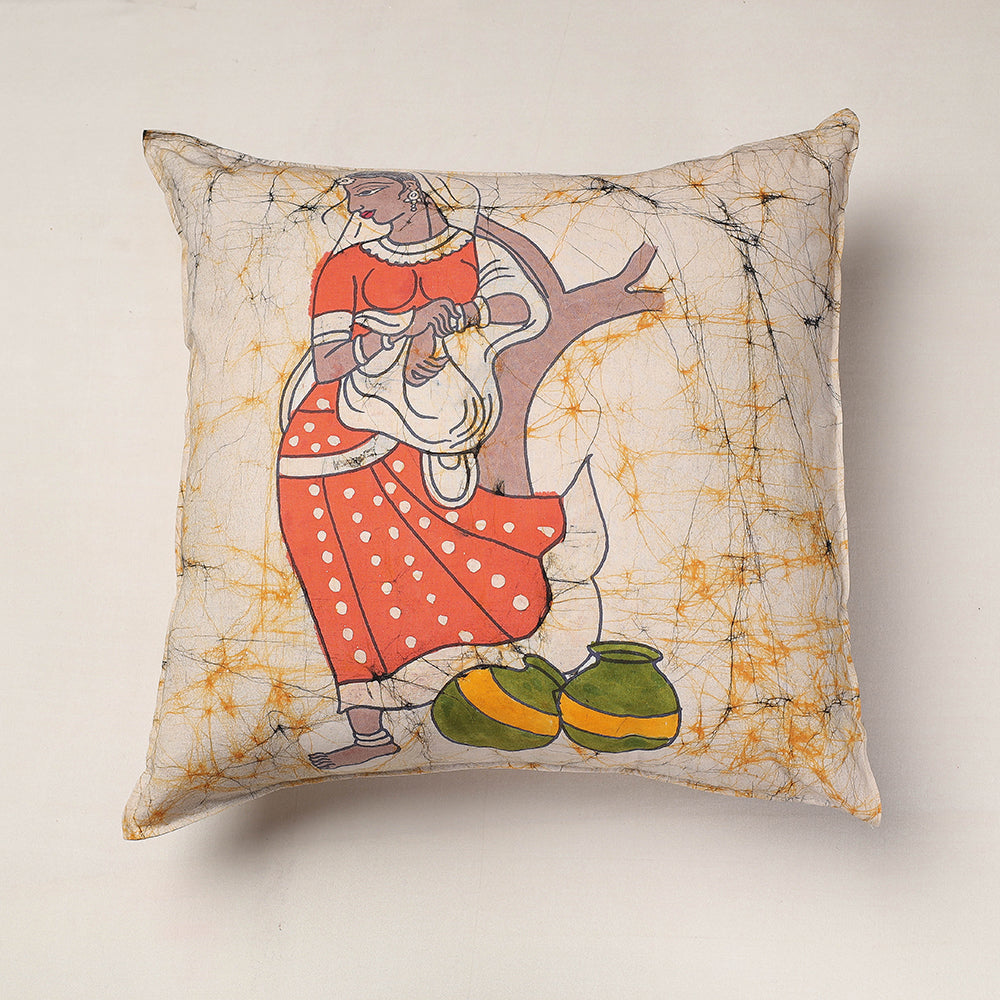 KACHCHH JI CHHAAP Beige - Hand Batik Printed Pure Cotton Cushion Cover (18 x 18 in)