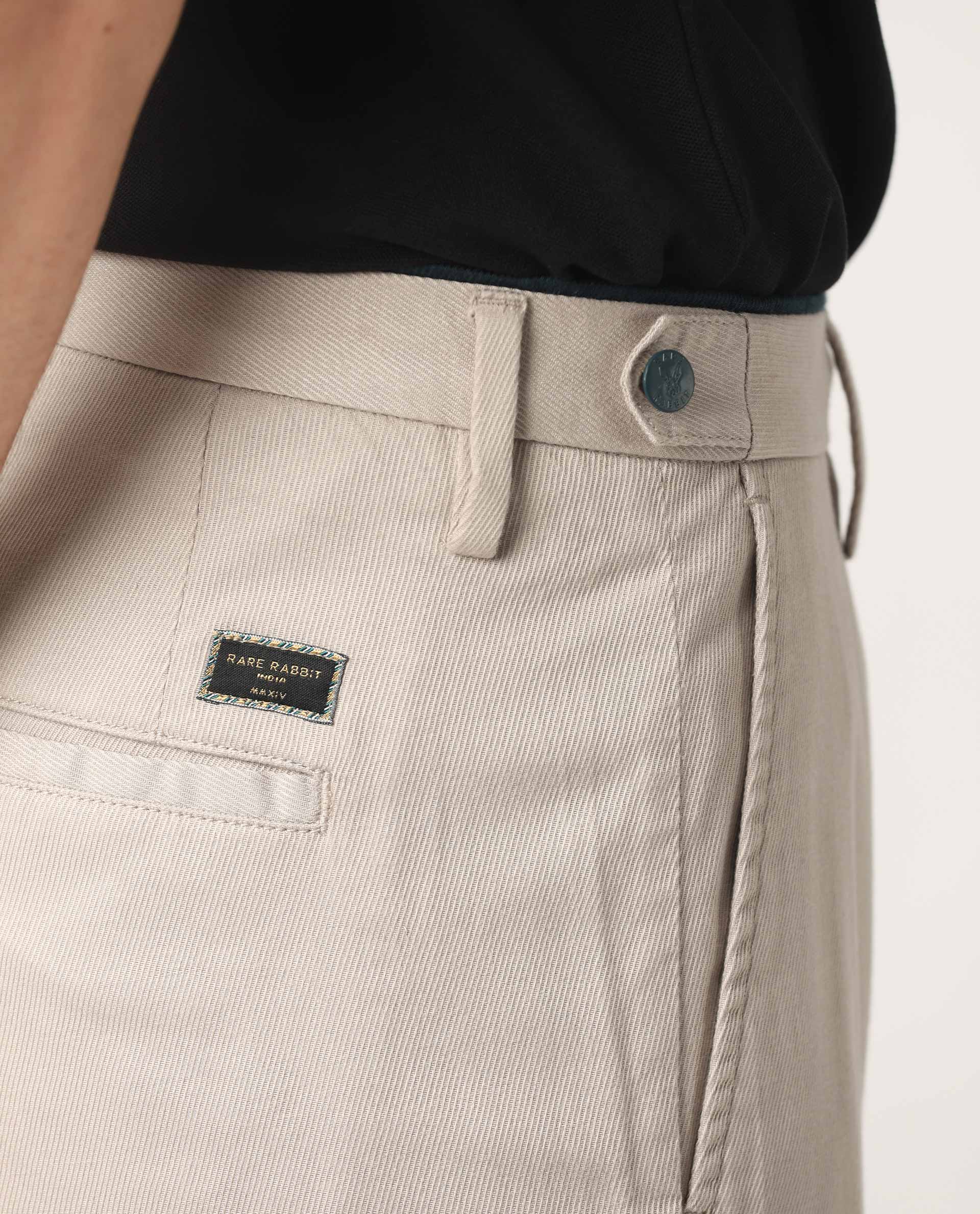 Rare Rabbit Men's Cellular Beige Solid Mid-Rise Regular Fit Twill Trouser - view 2