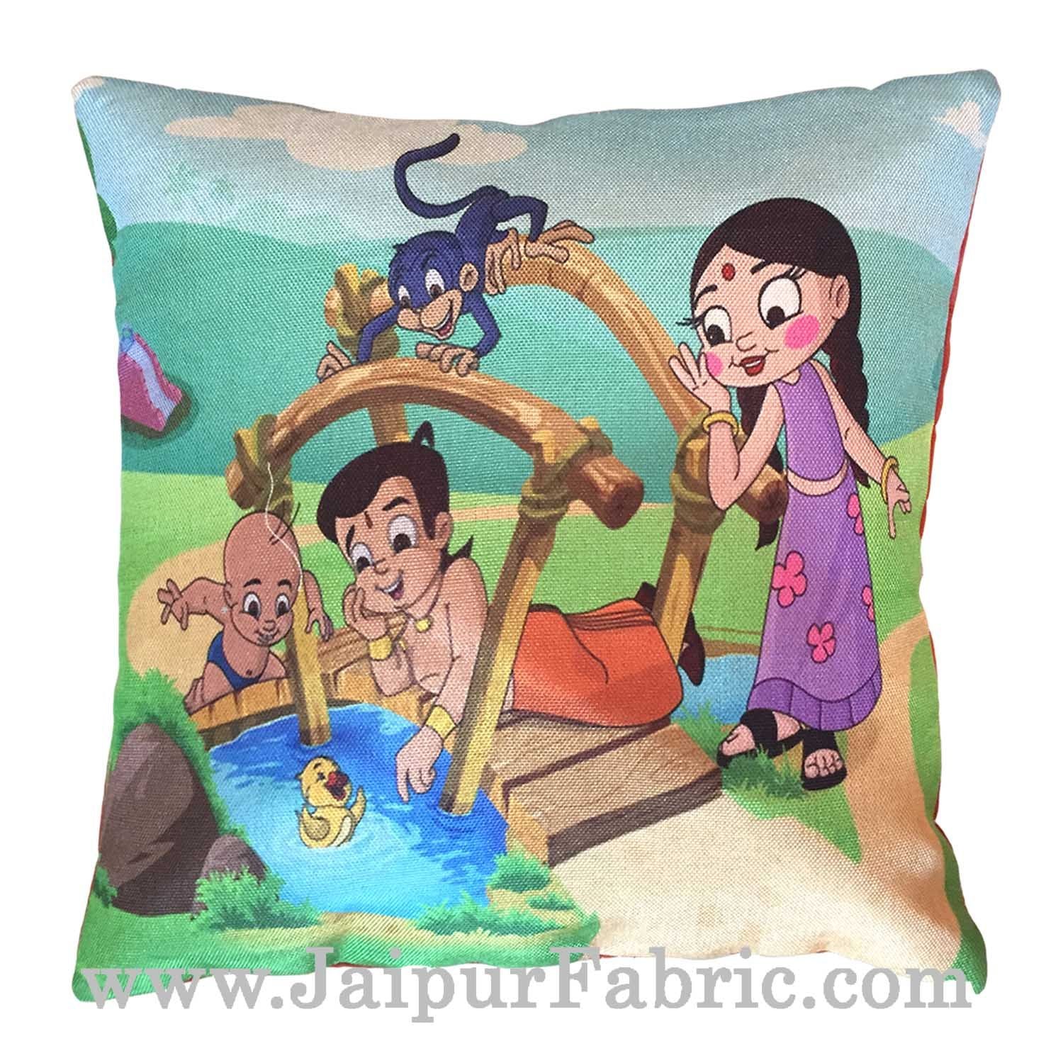 JaipurFabric® Jute Cushion Cover Digital Print Chota Bheem