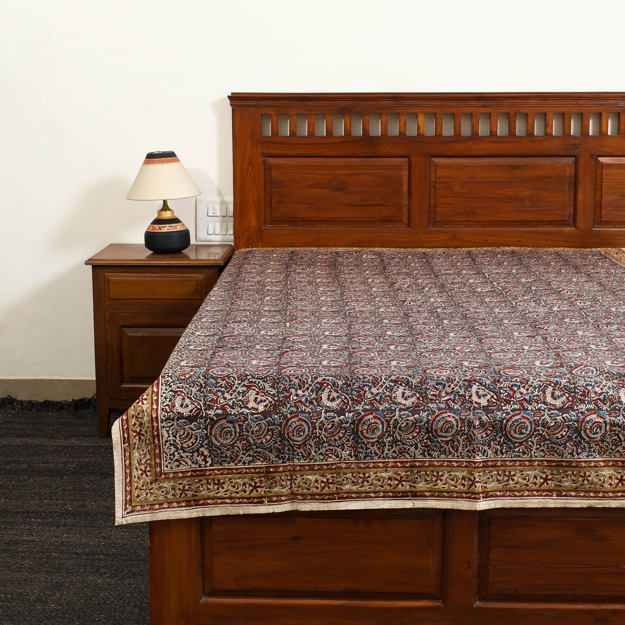 PITCHUKA SRINIVAS KALAMKARI PEDANA Black - Block Print Cotton Pedana Kalamkari Bed Sheet 09
