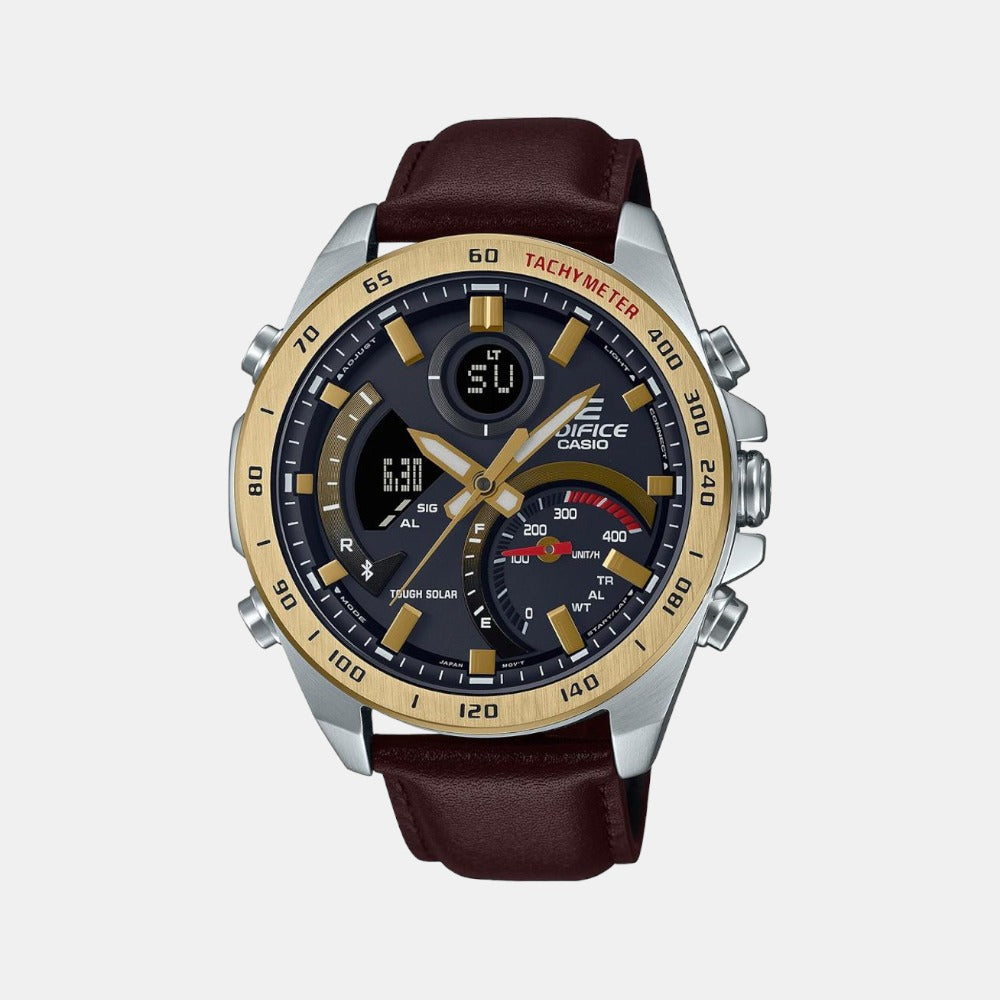 Casio Edifice Men Quartz Black Dial Analog-Digital Leather Watch EX530