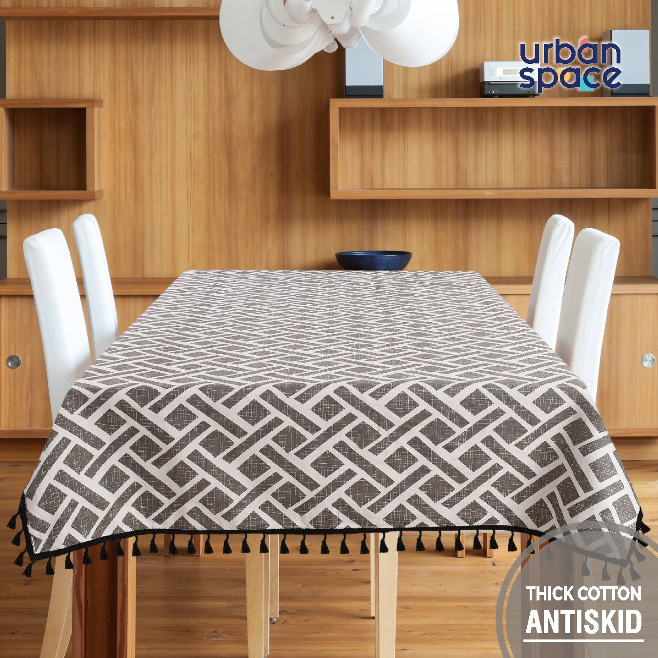 Urban Space Home Furnishing 100% Cotton Table cloth/ table cover / table runner for 4 or 6 seater Dining / Centre Table - Ropeknot Grey - view 2