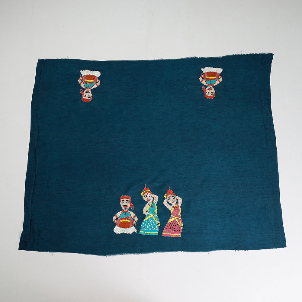 ITOKRI CRAFTS INITIATIVE Blue - Bengal Kantha Embroidered Raw Silk Blouse Piece - view 2