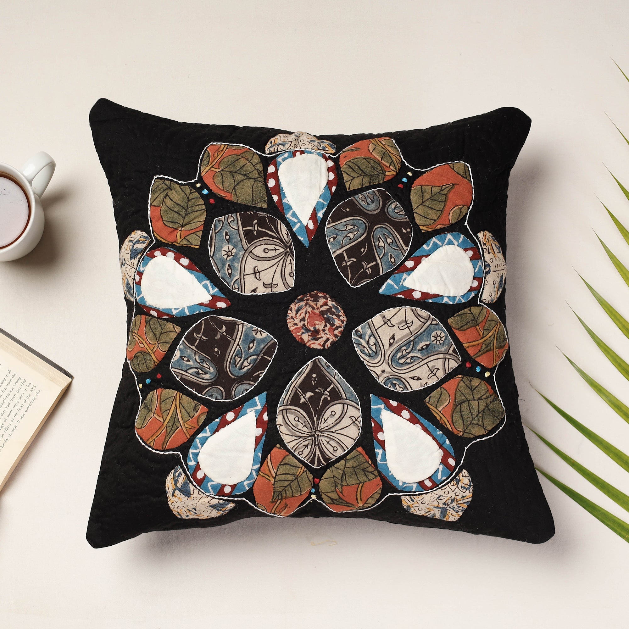 PURKAL STREE SHAKTI SAMITI Black - Applique Quilted Cotton Cushion Cover (16 x 16 in)