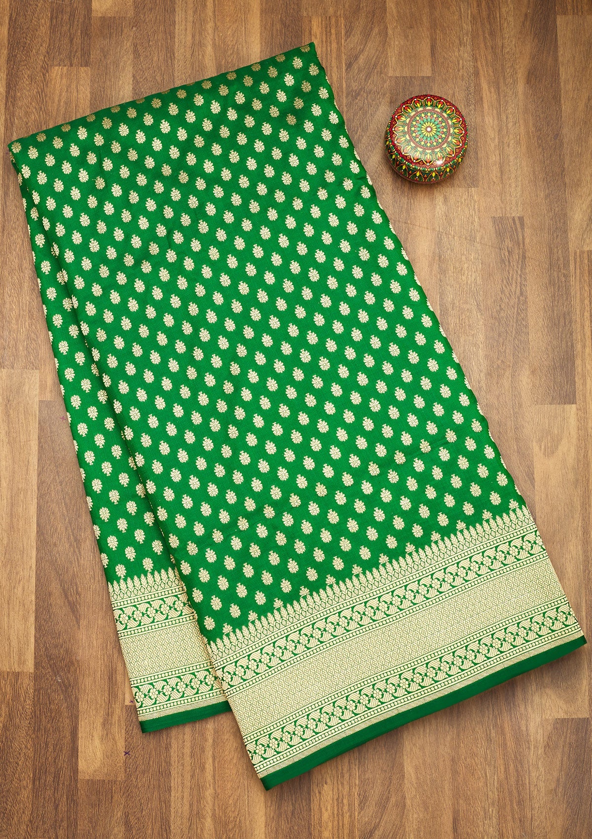 Koskii Bottle Green Zariwork Pure Silk Saree – Women's