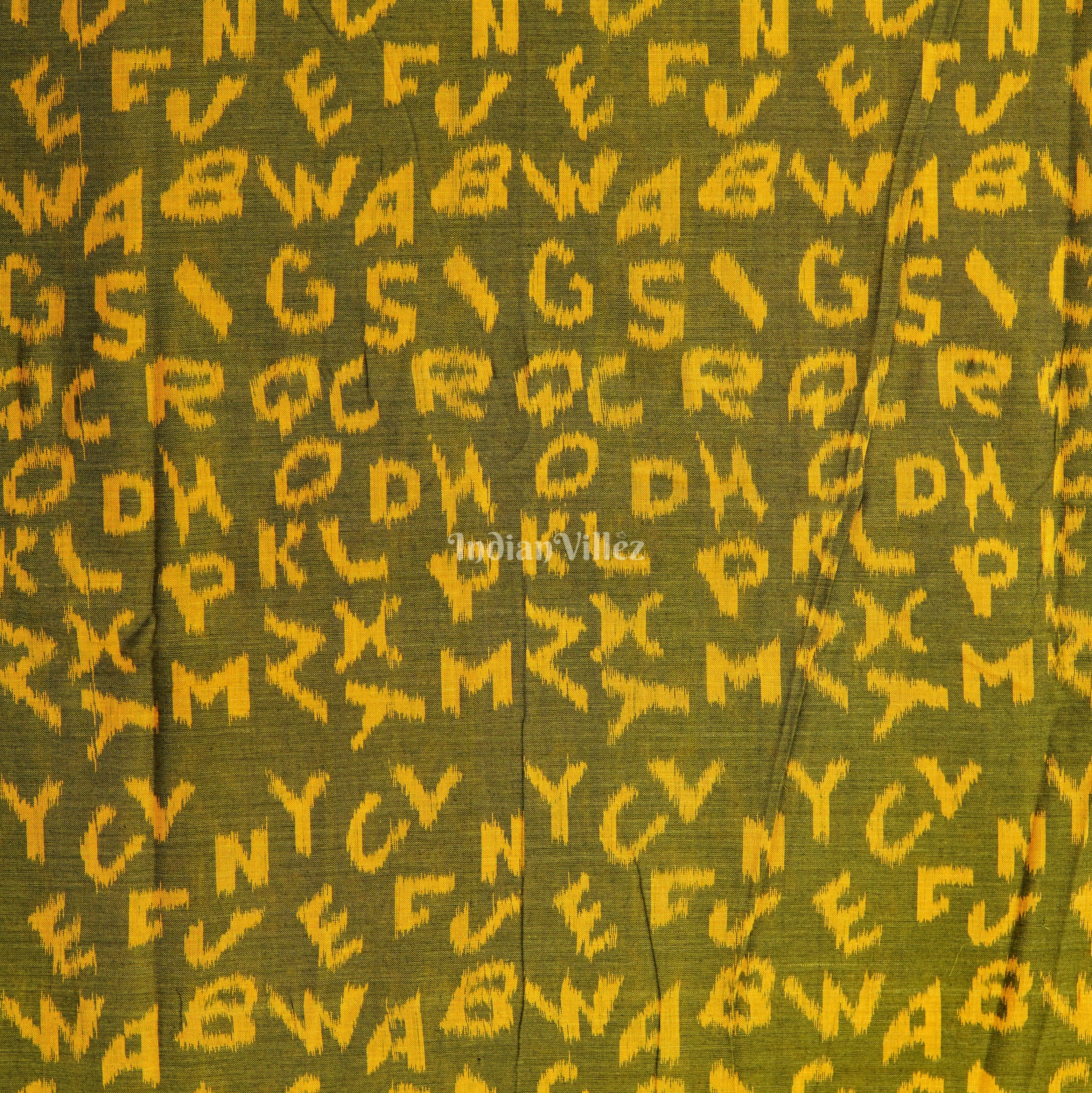 IndianVillèz Mehndi Green English Alphabet Sambalpuri Cotton Fabric - view 3