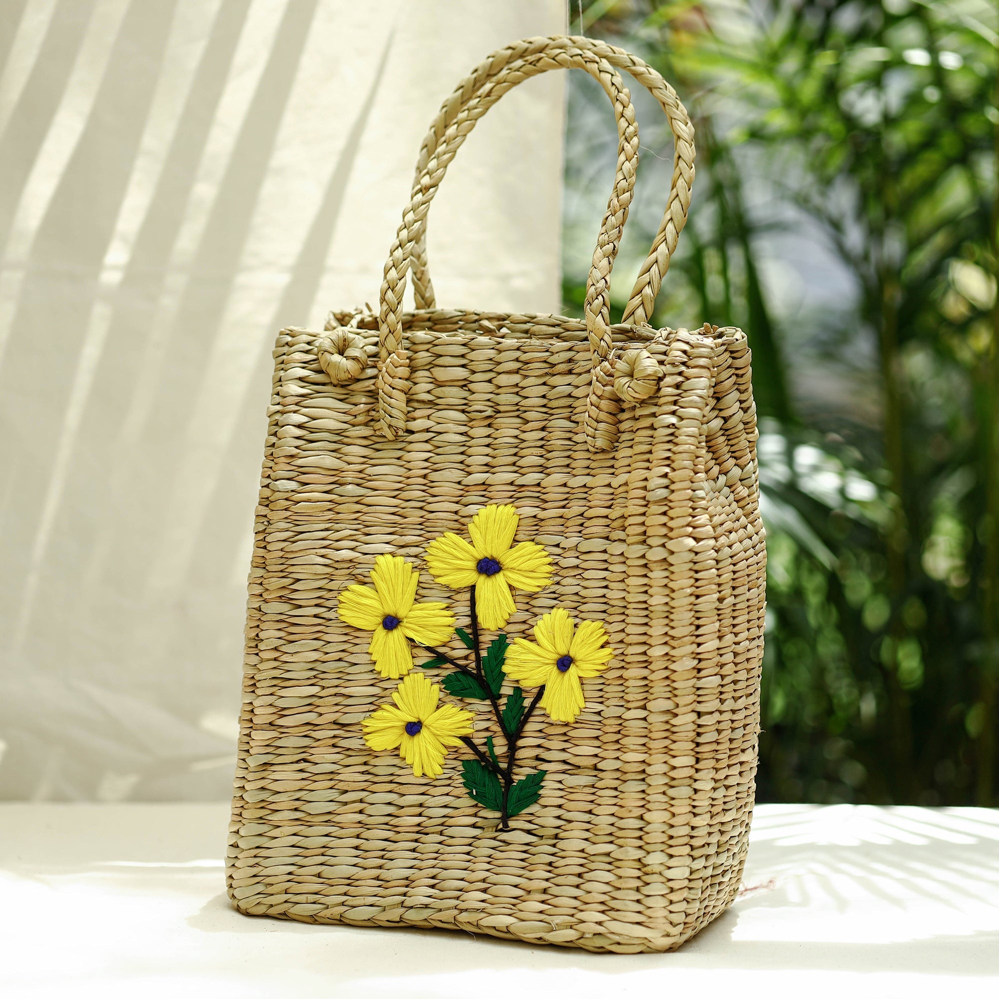 ITOKRI CRAFTS INITIATIVE Beige - Handcrafted Natural Water Reed Embroidered Shopping Bag - view 3