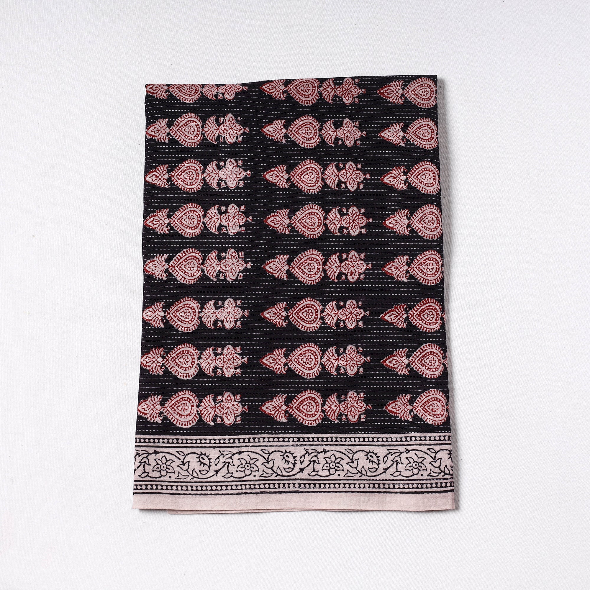 BAGH PRINTS BY UMAR FARUK KHATRI Black - Bagh Block Printed Kantha Style Cotton Precut Fabric (1.25 meter) 84