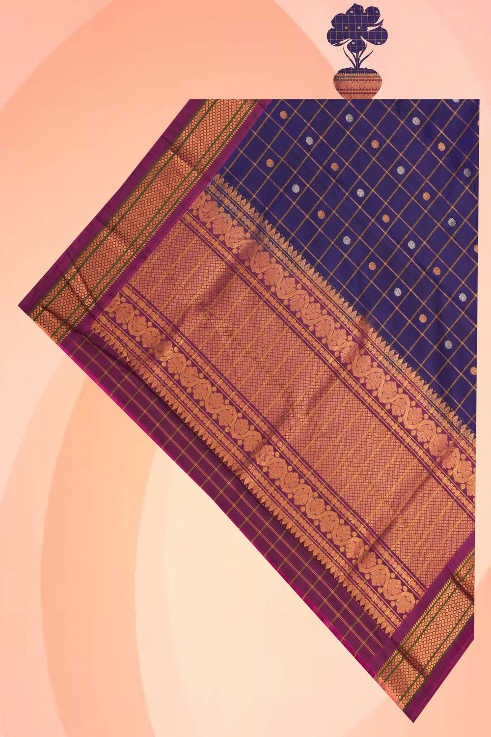 Kalanjali Gadwal Silk Kattam Indigo Blue Dupatta