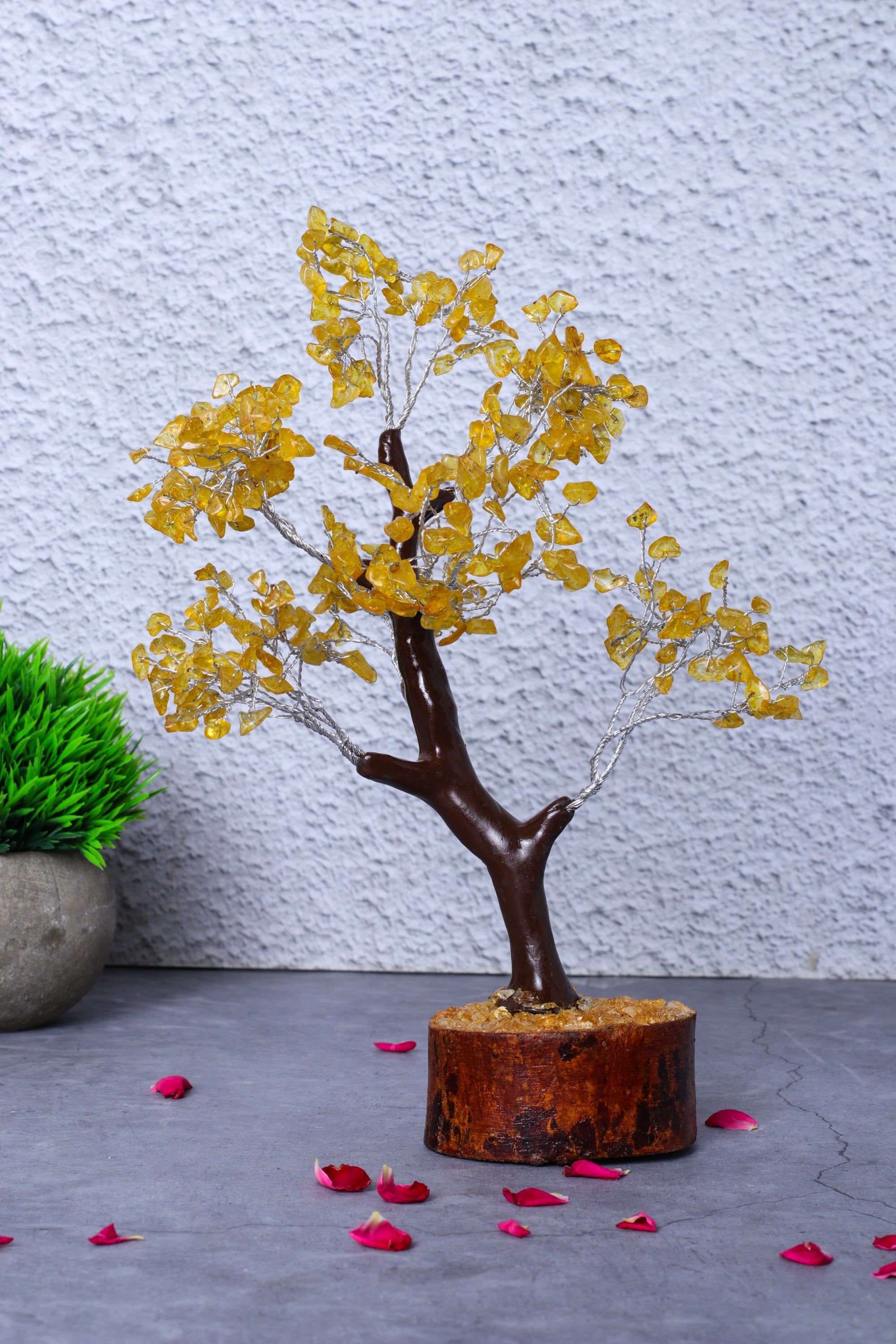 Studio Vaidik Citrine Crystal Tree (M-seal)- 300 chips 23cm Height - Yellow
