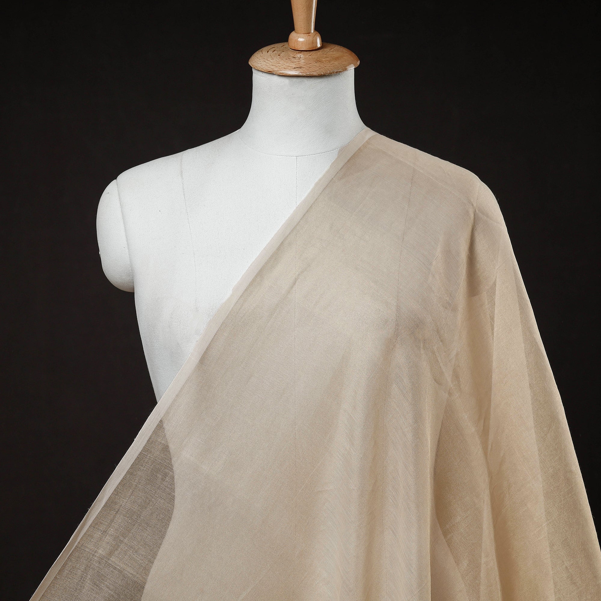 CHANDERI BY RAUPH KHAN Beige - Traditional Tissue Chanderi Silk Handloom Zari Weave Fabric
