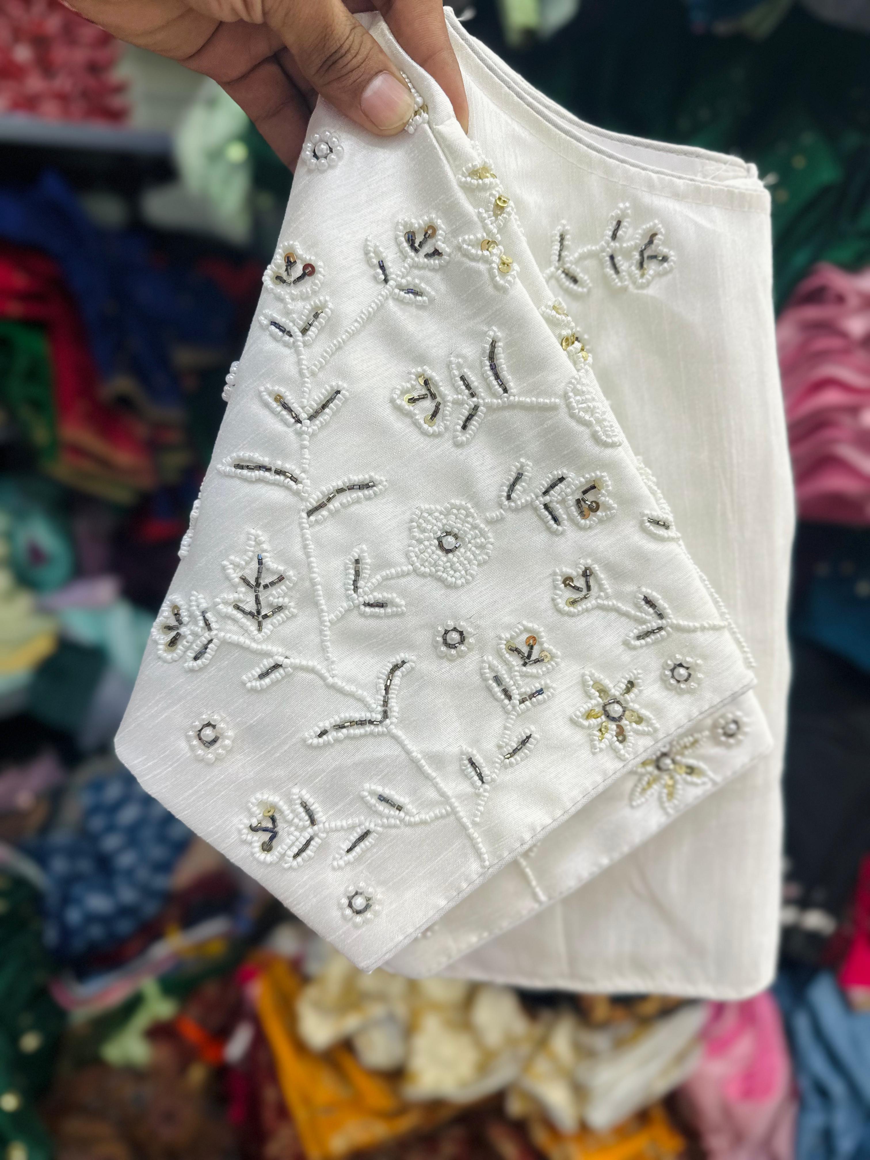 ClothsVilla White Handcrafted Jilmil Silk Blouse with Intricate Embroidery - view 7