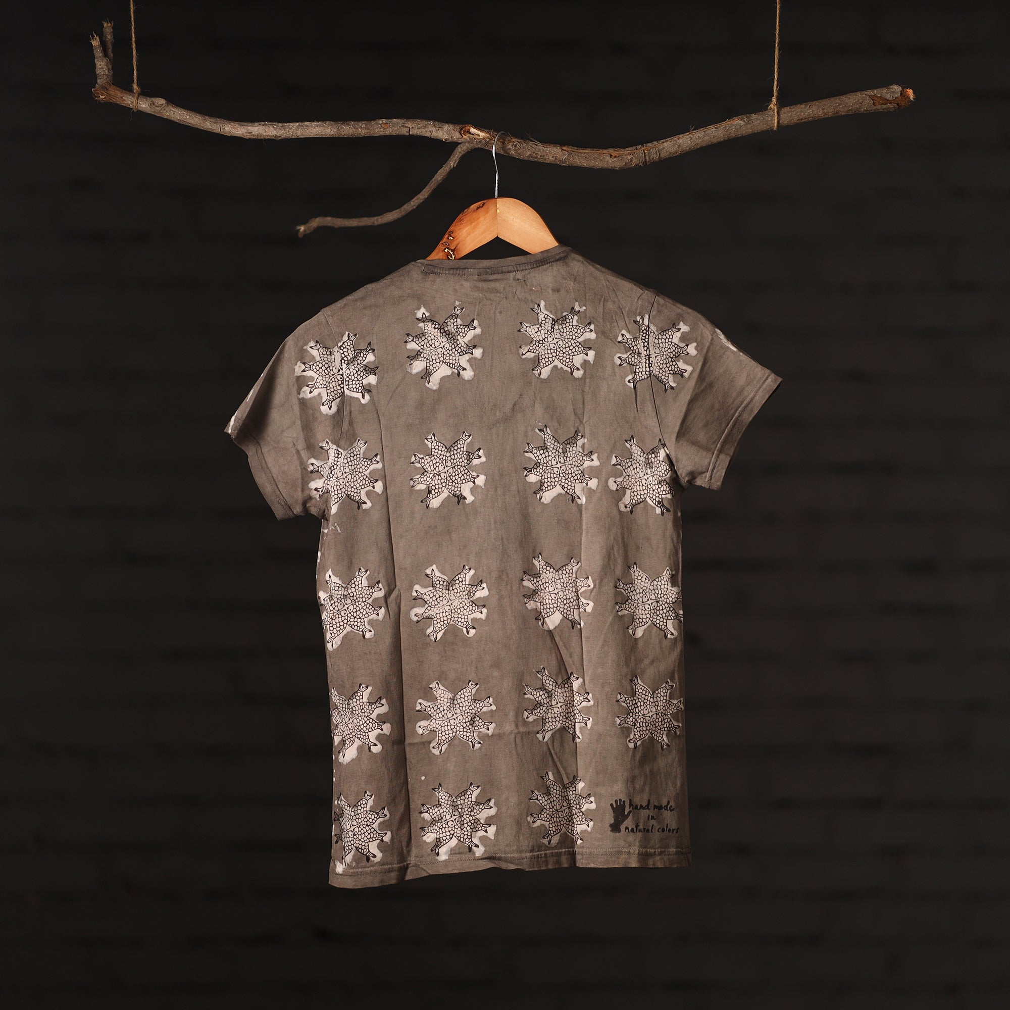 BINDAAS UNLIMITED Brown - Bindaas Natural Dyed Art Block Print Women V Neck T-shirt in Cotton - view 4