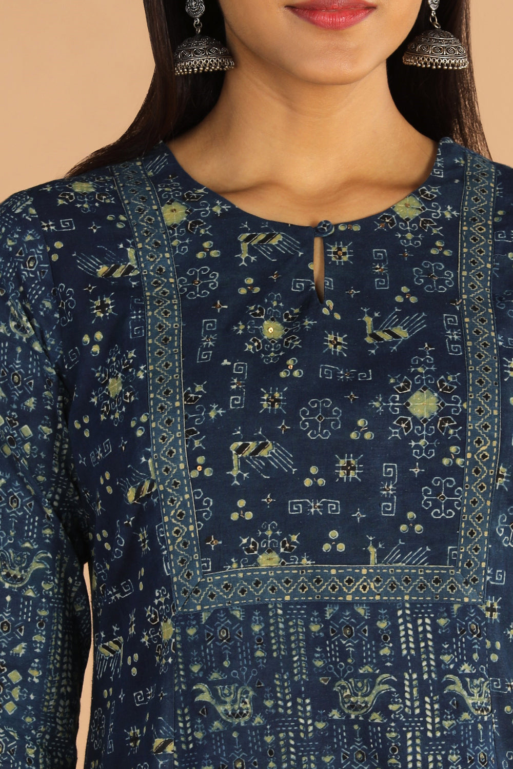 Kalanjali Ethnics Indigo Ajrak handblock printed cotton kurta , pants set - view 4