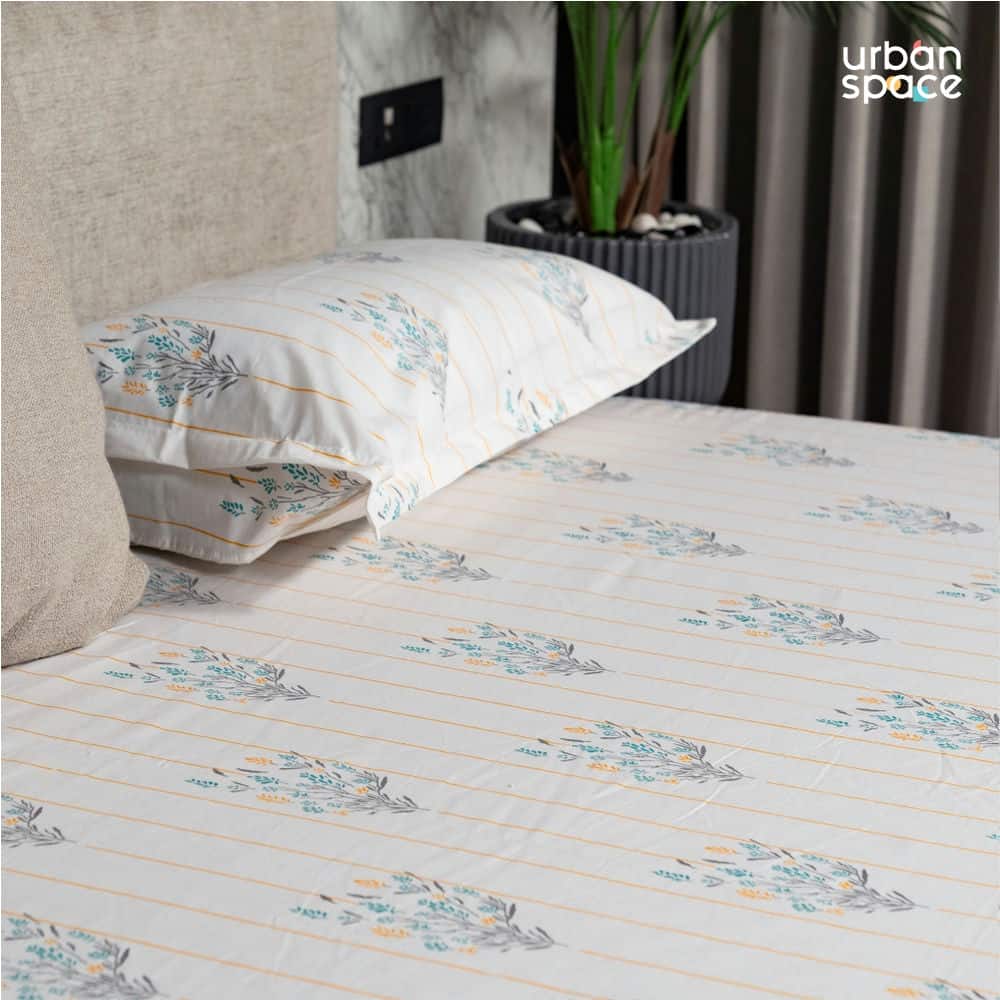 Urban Space -Home Furnishing Store Regal Collection - Breathable 200 TC 100% Pure Cotton Bedsheet with Pillow Cover, Yellow Dahlia - view 2