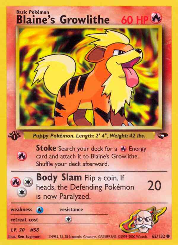 1st edition gym2-62 – Pokémon Blaine's Growlithe - 62/132 - Common - 1st Edition [gym2-62] [Non-Holo]