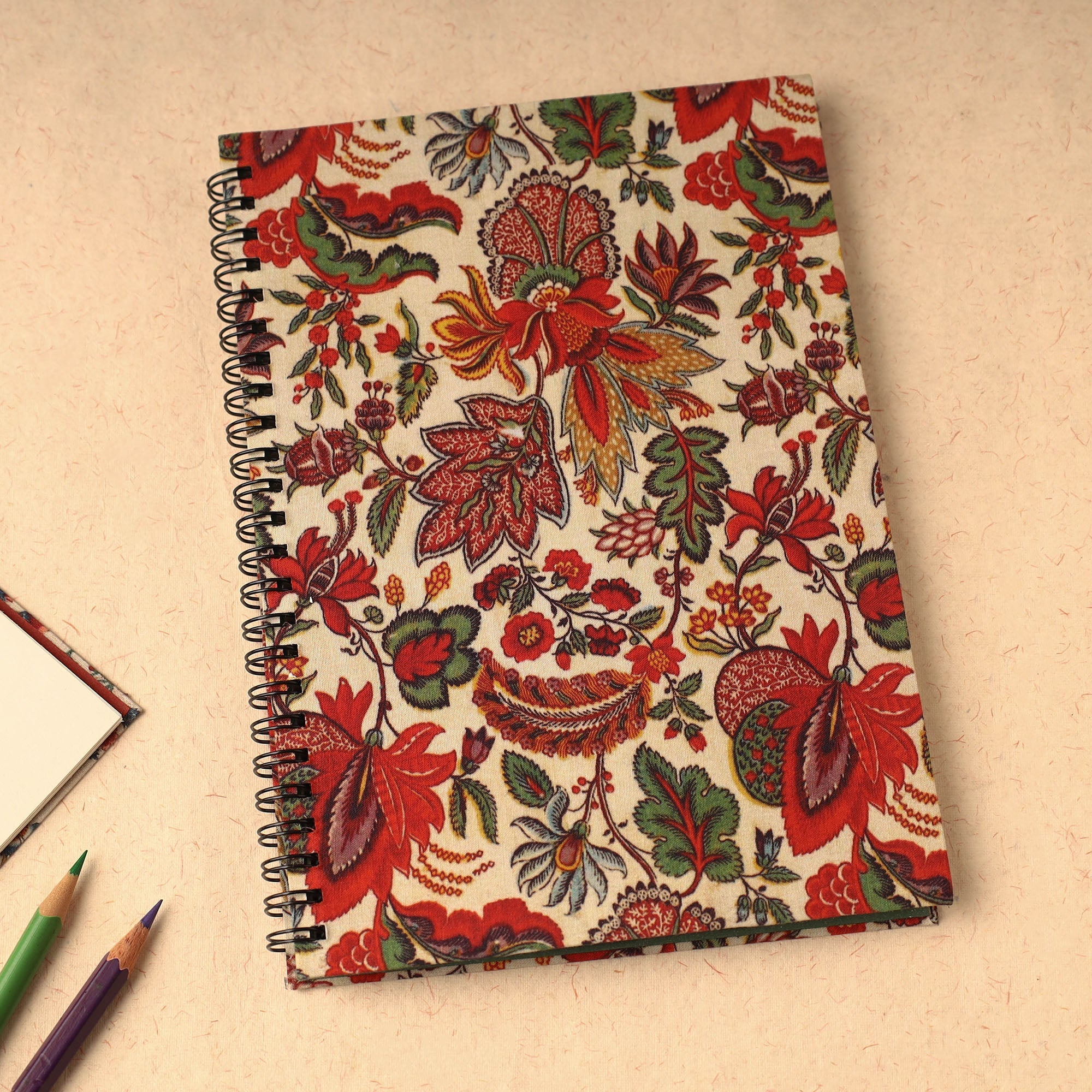 SUKRITI INPRINT Beige - Floral Printed Handcrafted Spiral Notebook (8 x 6 in) 04