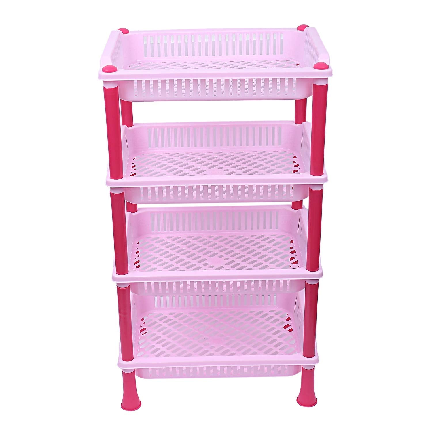 Kuber Industries Plastic 4 Layer Multi-Purpose Kitchen Storage Basket Rack (Pink)-Ctktc25275