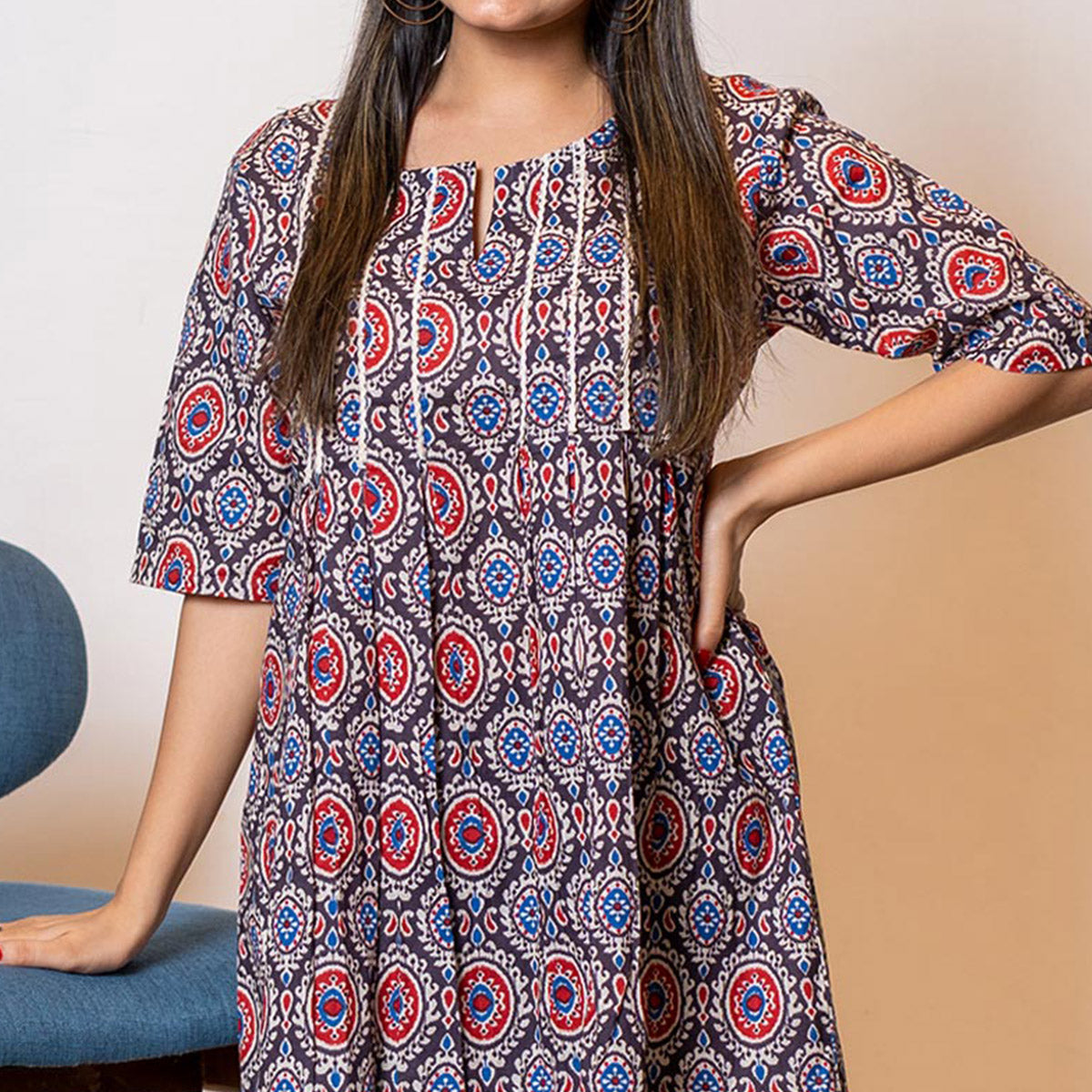 Peachmode Seller Brown Printed Pure Cotton Top - view 3