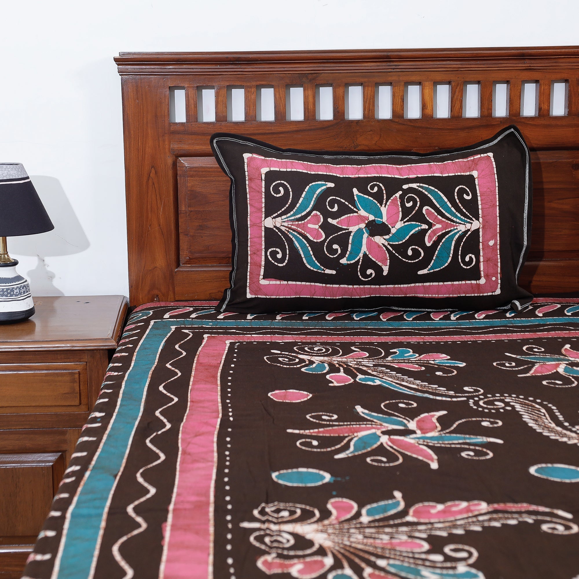 KACHCHH JI CHHAAP Brown - Hand Batik Printed Cotton Double Bed Cover with Pillow Covers (104 x 90 in) - view 2