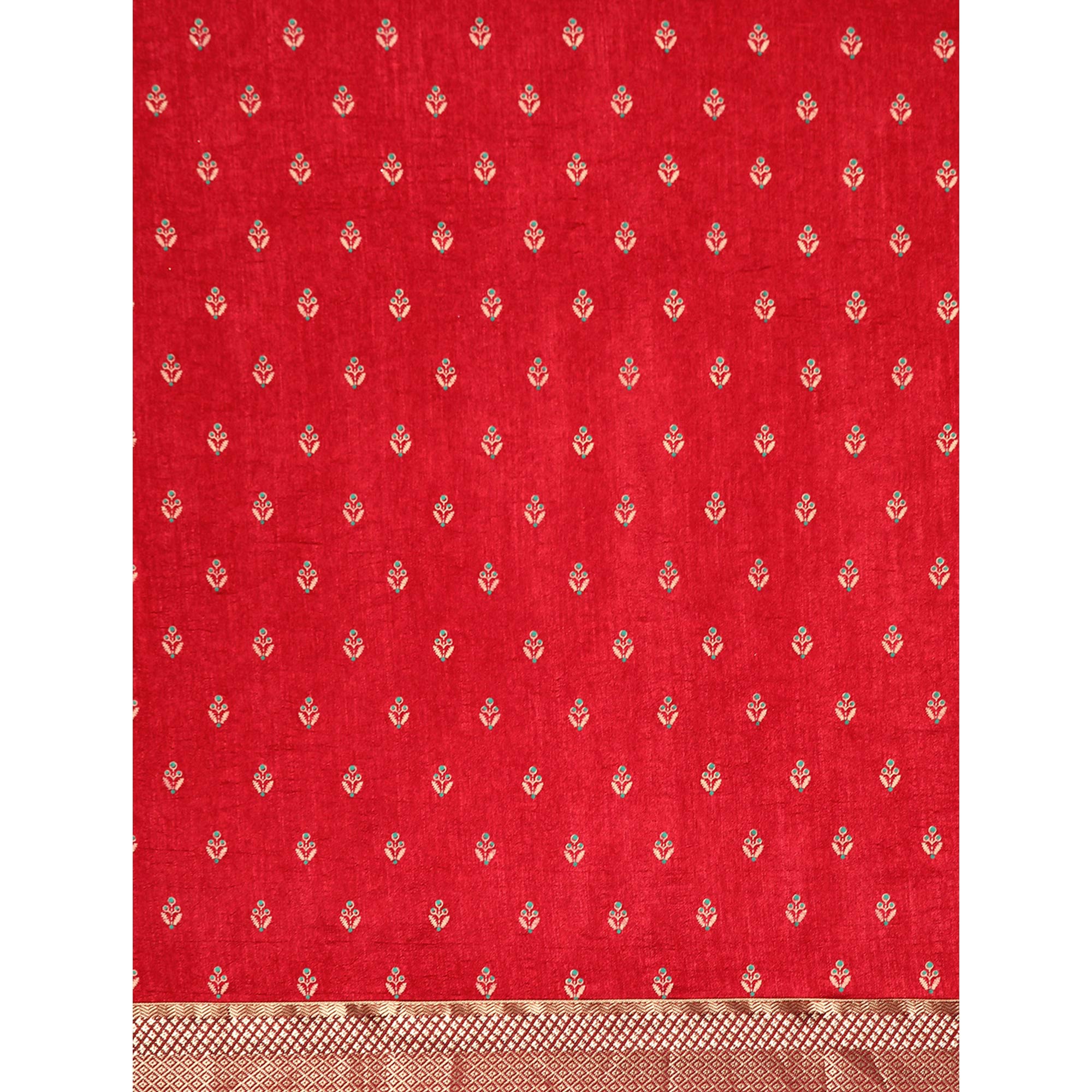 Peachmode Maroon Floral Printed Vichitra Silk Saree With Tassels - view 5