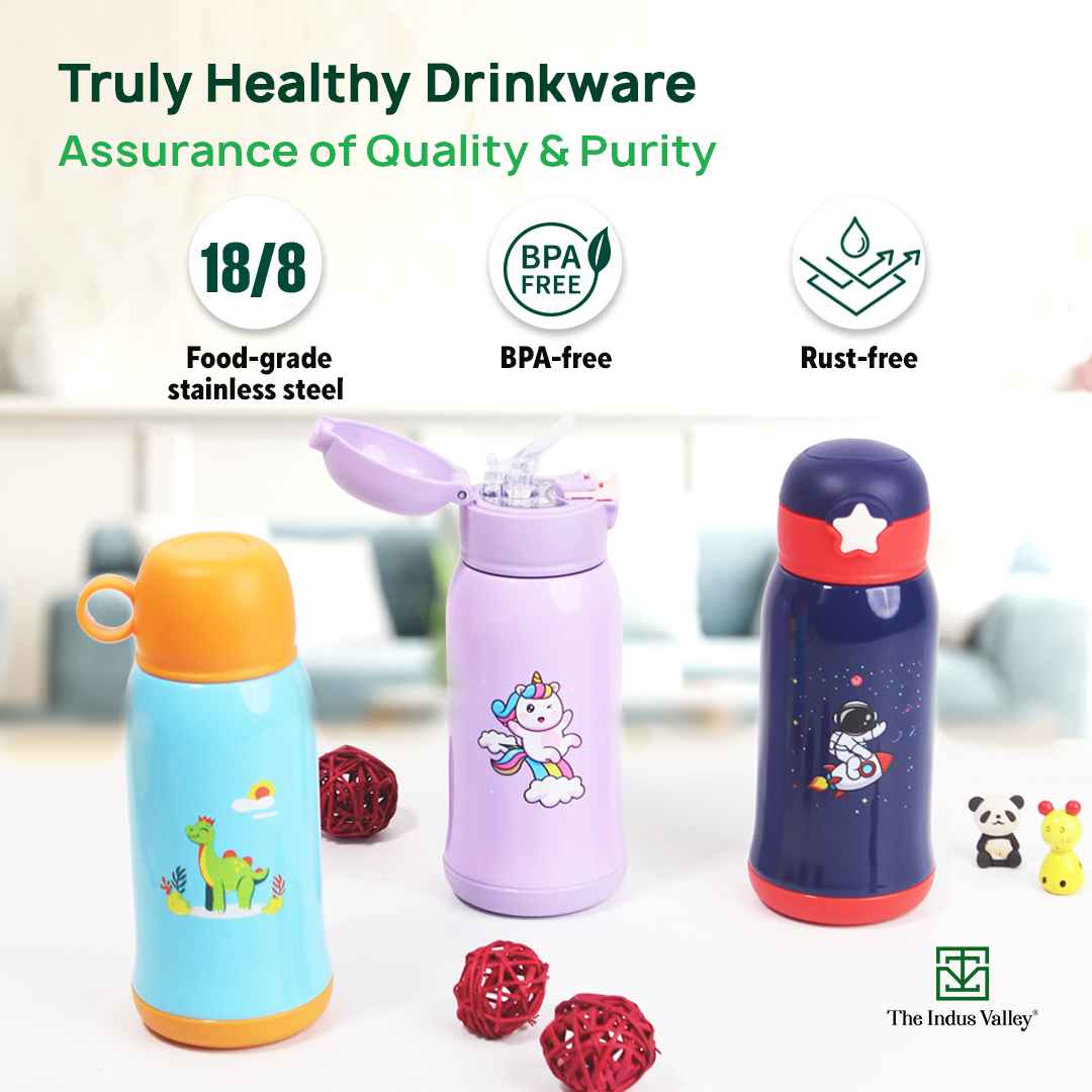 The Indus Valley Premium Stainless Steel Vacuum Insulated School Kid Water Bottle, Silicone Sippy & Bag,Leakproof Lid - view 4