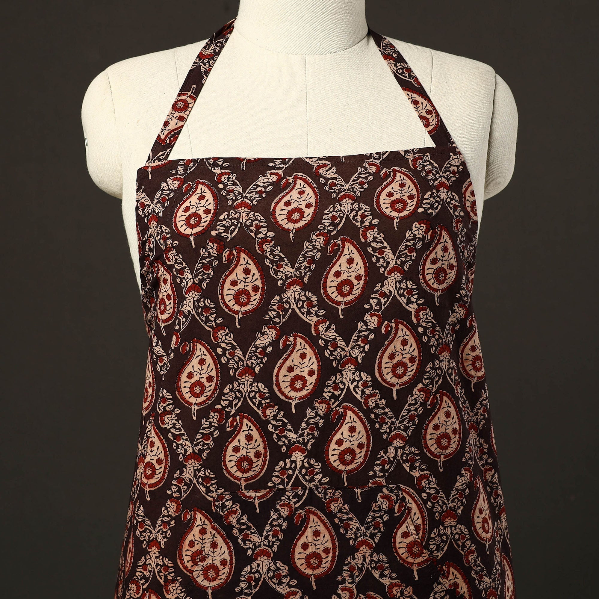 JALPARI Brown - Kalamkari Block Print Cotton Apron with Pocket 32 - view 2