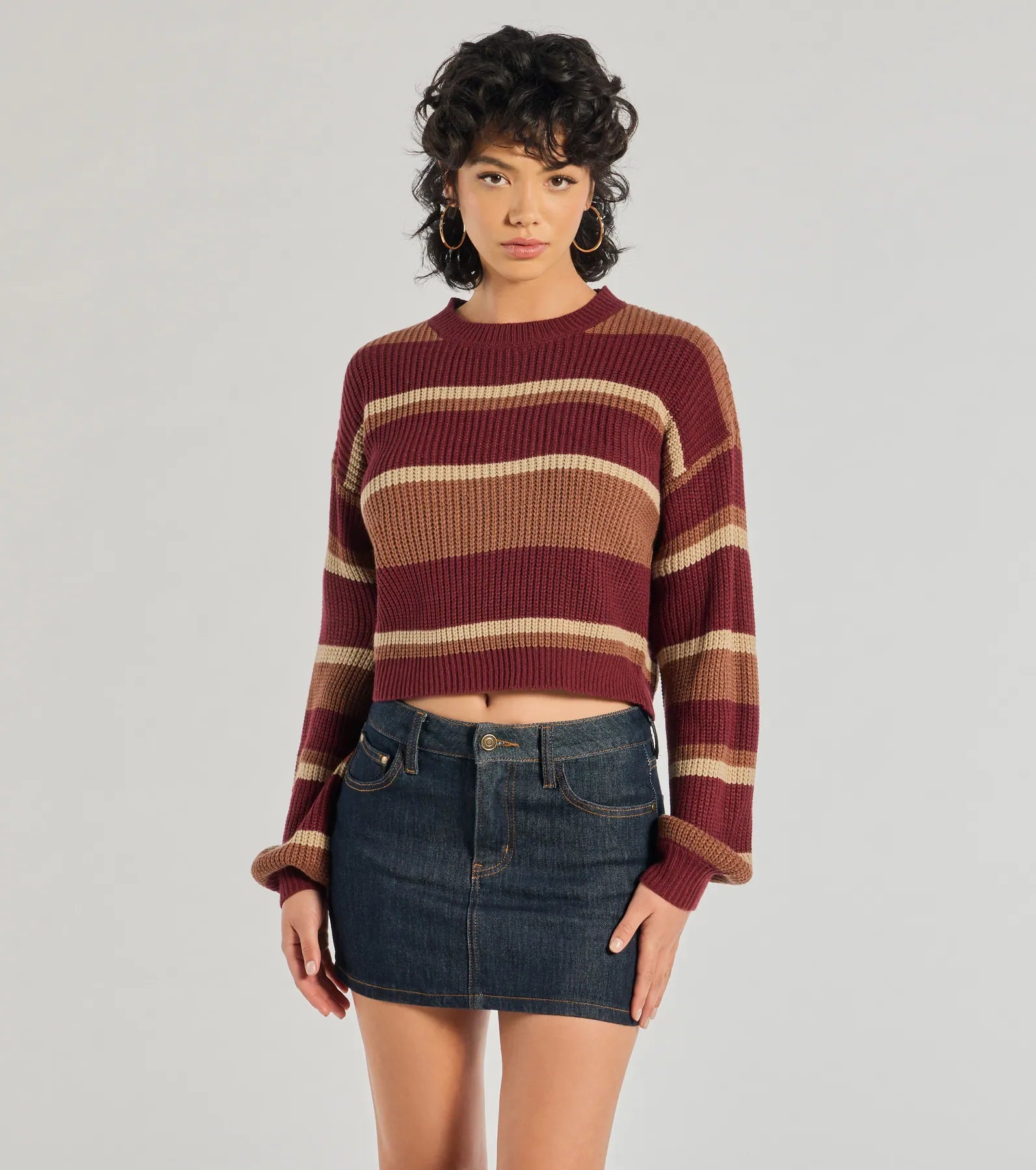 Windsor Preppy Style Striped Knit Crew Neck Sweater