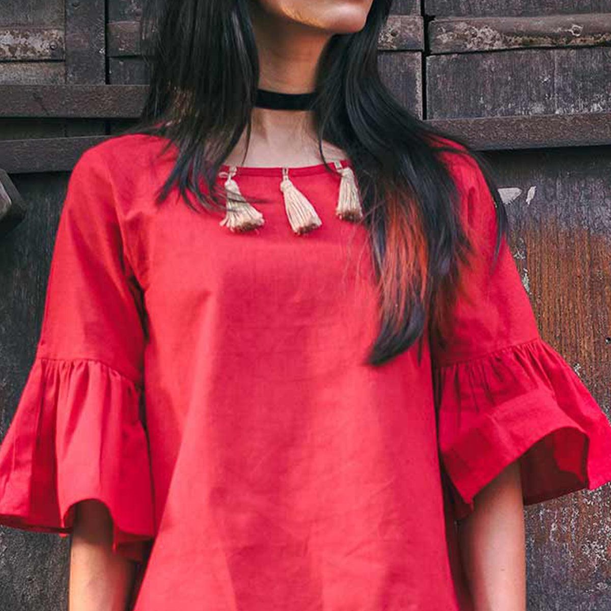 Peachmode Seller Dark Pink-Off-White Solid Khaadi Top-Bottom Set - view 2